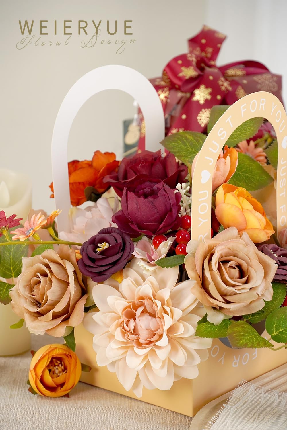 WEIERYUE Juego de flores artificiales de seda para decoración de otoño, flores falsas de seda para centros de mesa, decoración de pasteles, ramos de