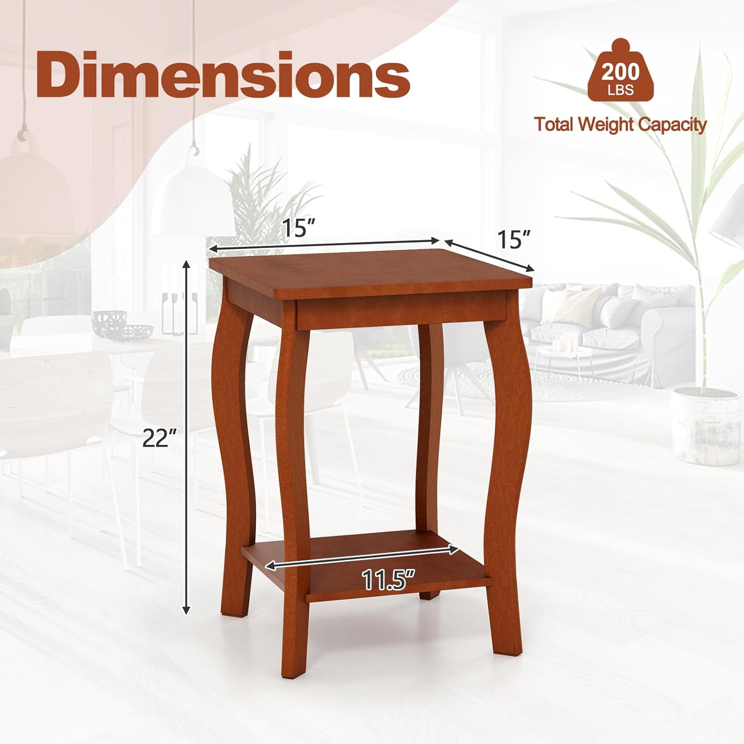 GOFLAME Mesa auxiliar cuadrada de 2 niveles, moderna mesa auxiliar de sofá con estante de almacenamiento, patas de madera maciza, mesa de acento
