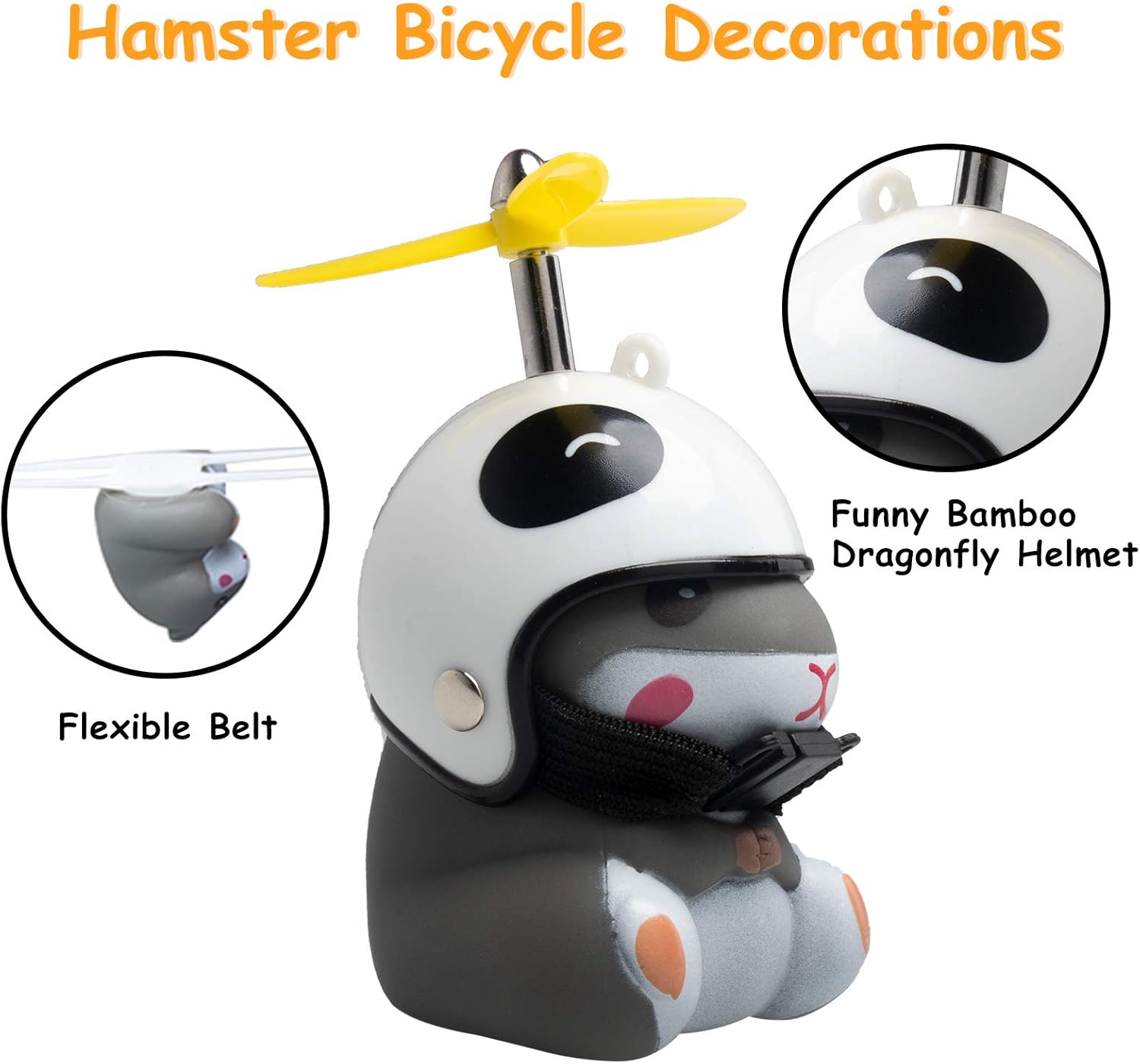 wonuu Campana de bicicleta de pato con luz y casco, linda bocina de bicicleta de hámster, decoración de salpicadero, juguete de hámster, campanas de