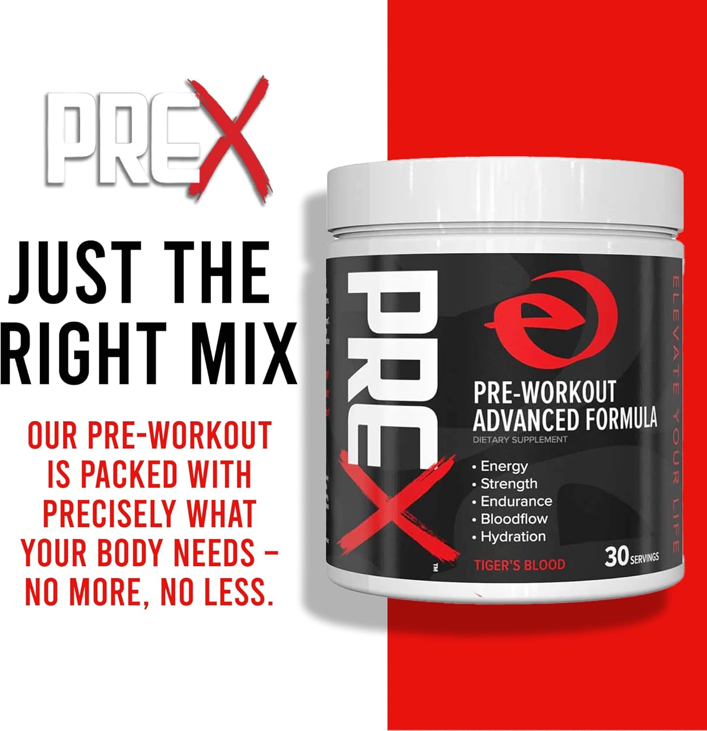 Elevated PREX – Fórmula avanzada para antes del entrenamiento, energía, fuerza, resistencia, flujo sanguíneo, hidratación, suplemento en polvo para