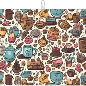 Tapete de secado de platos para tazas de café para decoración de encimera de cocina, 18 x 24 pulgadas, absorbente floral, reversible, de microfibra, Tapete de secado de platos para tazas de café para decoración de encimera de cocina, 18 x 24 pulgadas, absorbente floral, reversible, de microfibra,