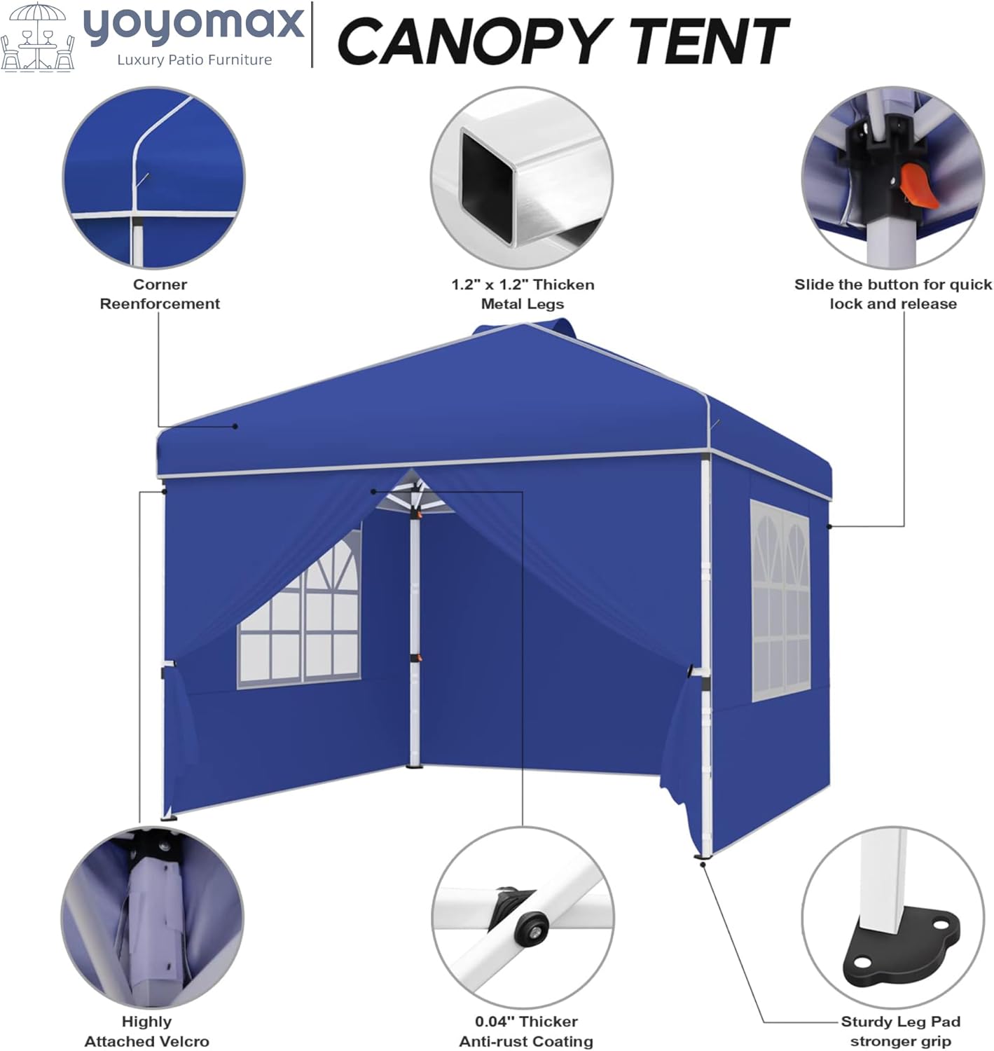 yoyomax Cenador plegable instantáneo, de 8 x 8 pies, carpa de sombra ligera para exteriores con paredes laterales y ventanas de protección solar,