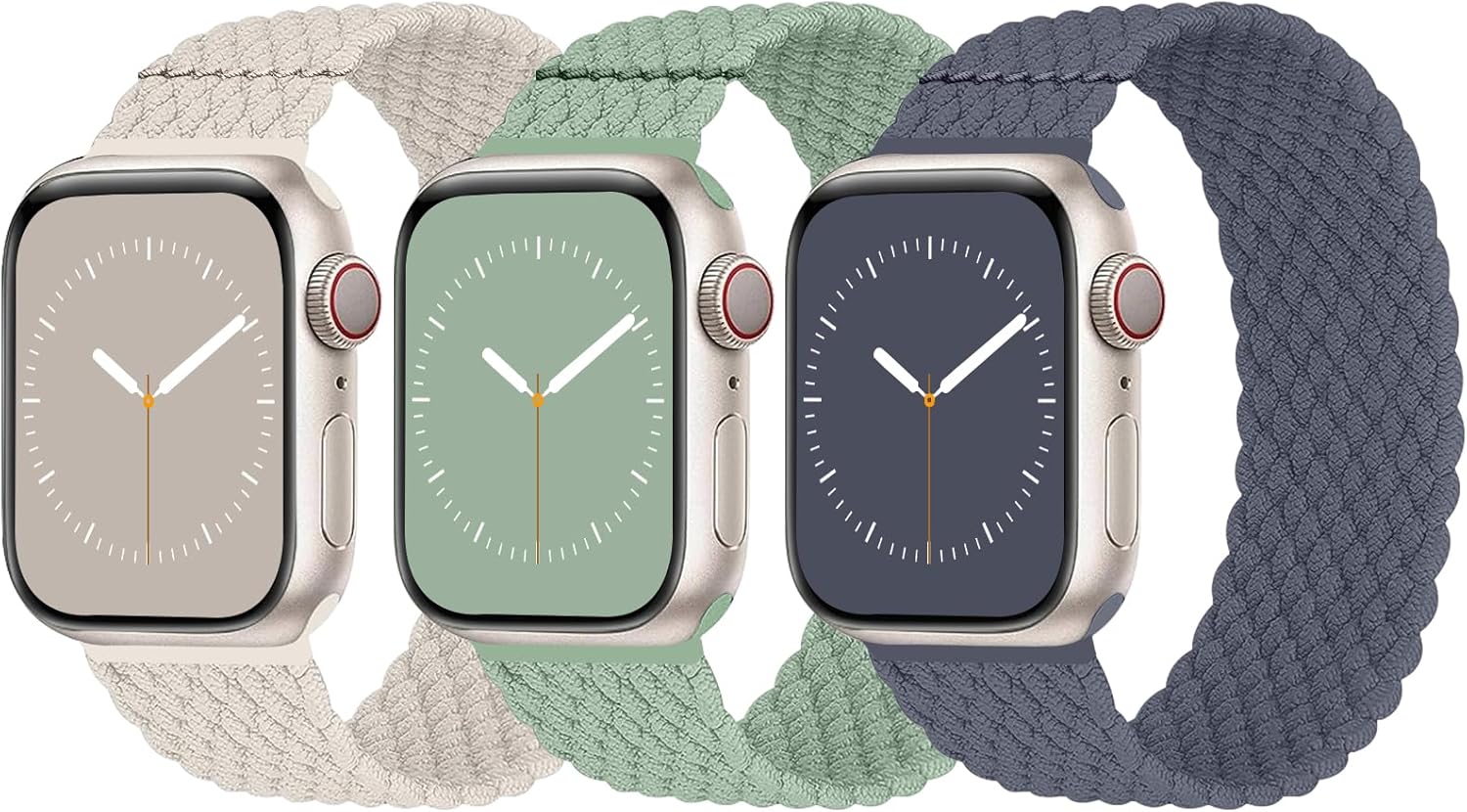 Paquete de 3 correas trenzadas Solo Loop compatibles con Apple Watch de 1.496 pulgadas, 1.575 pulgadas, 1.614 pulgadas, 1.654 pulgadas, 1.732