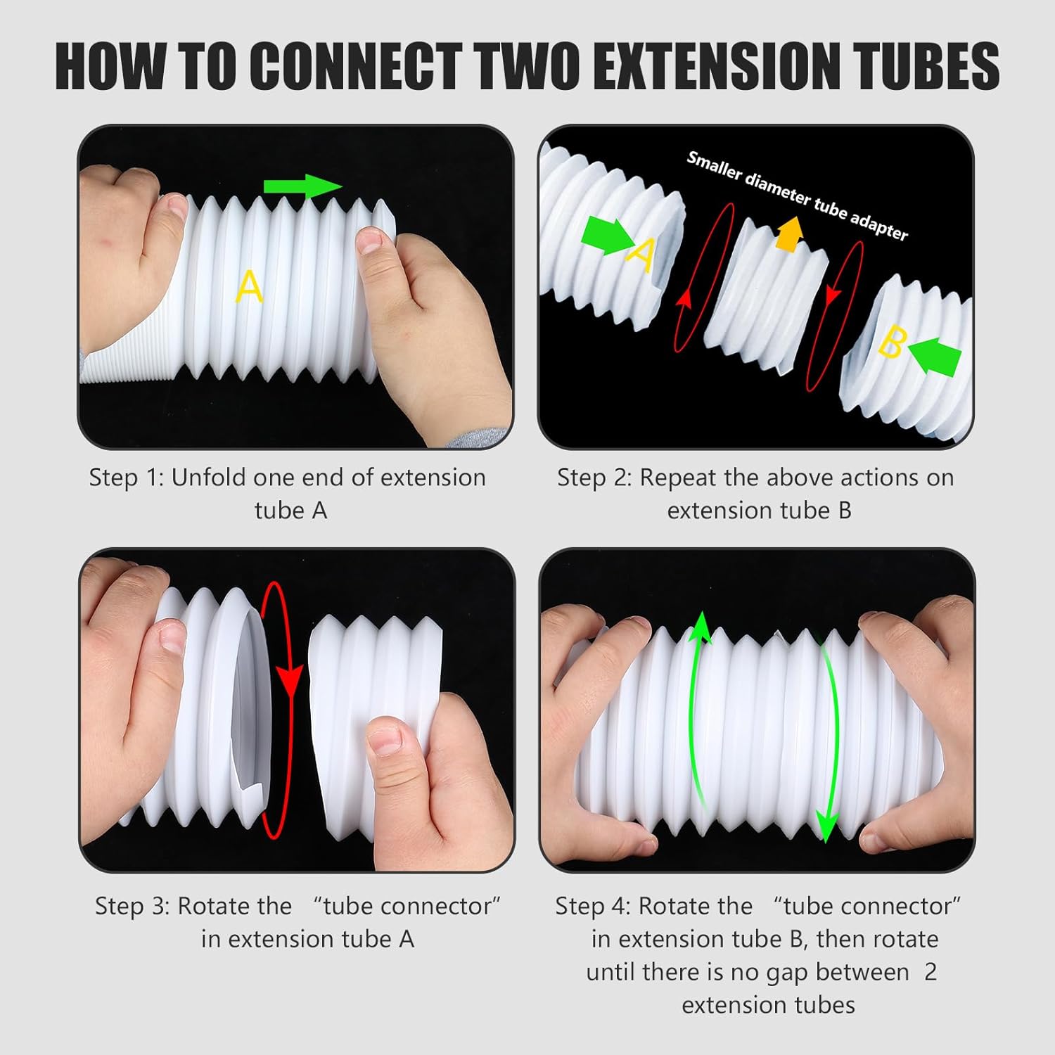 HAHOME Paquete de 2 extensiones flexibles de canaleta de lluvia, conectores extensores de drenaje de 21 a 60 pulgadas con tornillos, color blanco