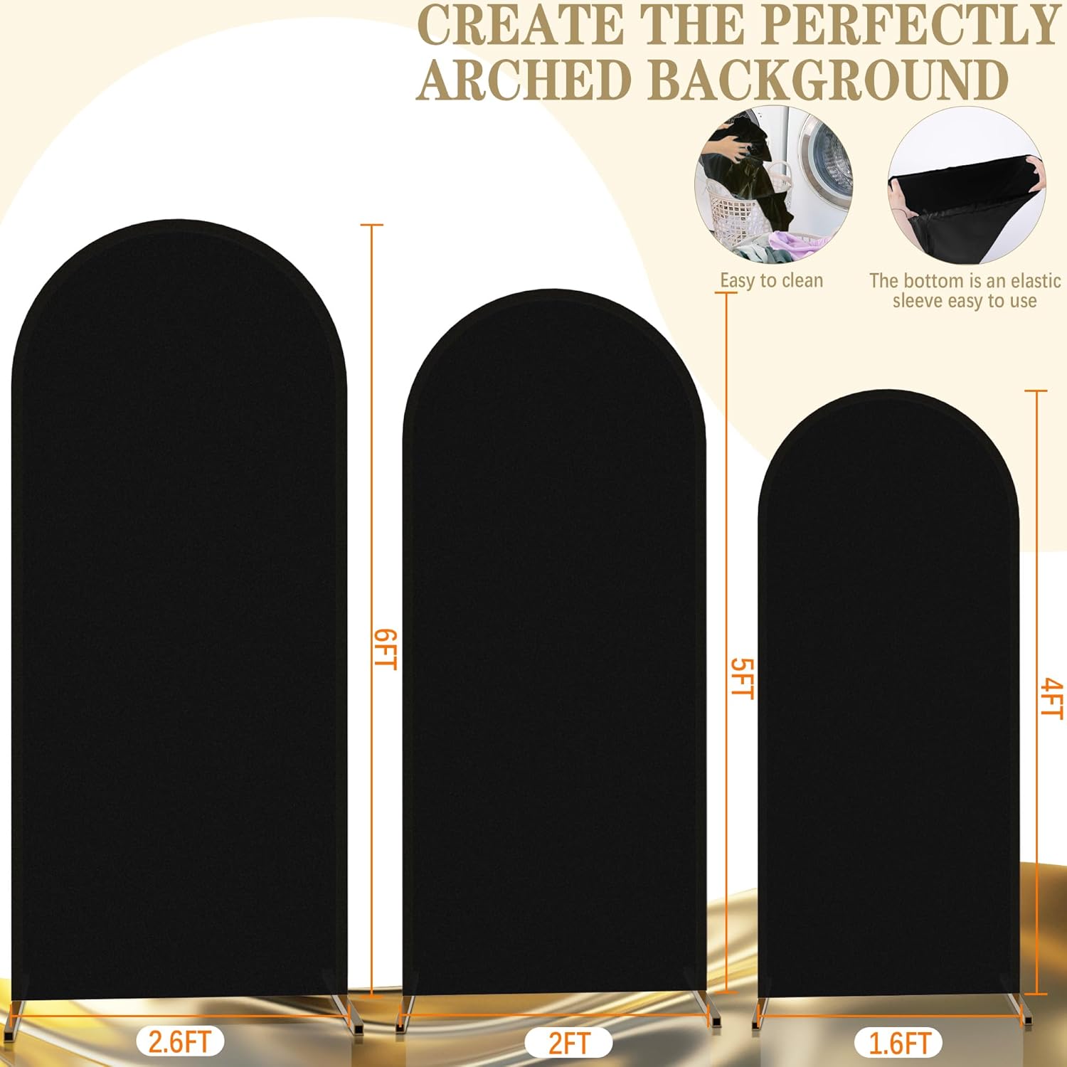 3 fundas de telón de fondo de arco – Cubierta de arco de boda ajustable de elastano negro – Cubierta de arco de 2 lados para decoración de bodas,