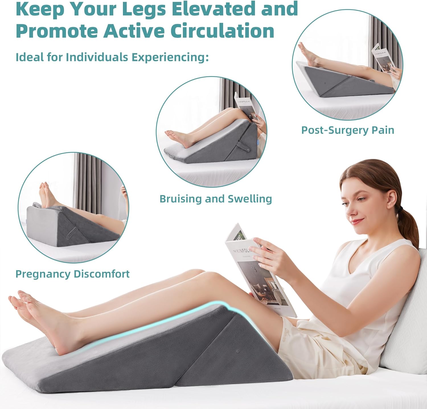 BDEUS Almohada de cuña de cama para dormir, espuma viscoelástica ajustable de 9 y 12 pulgadas de inclinación, almohada de cuña para soporte de