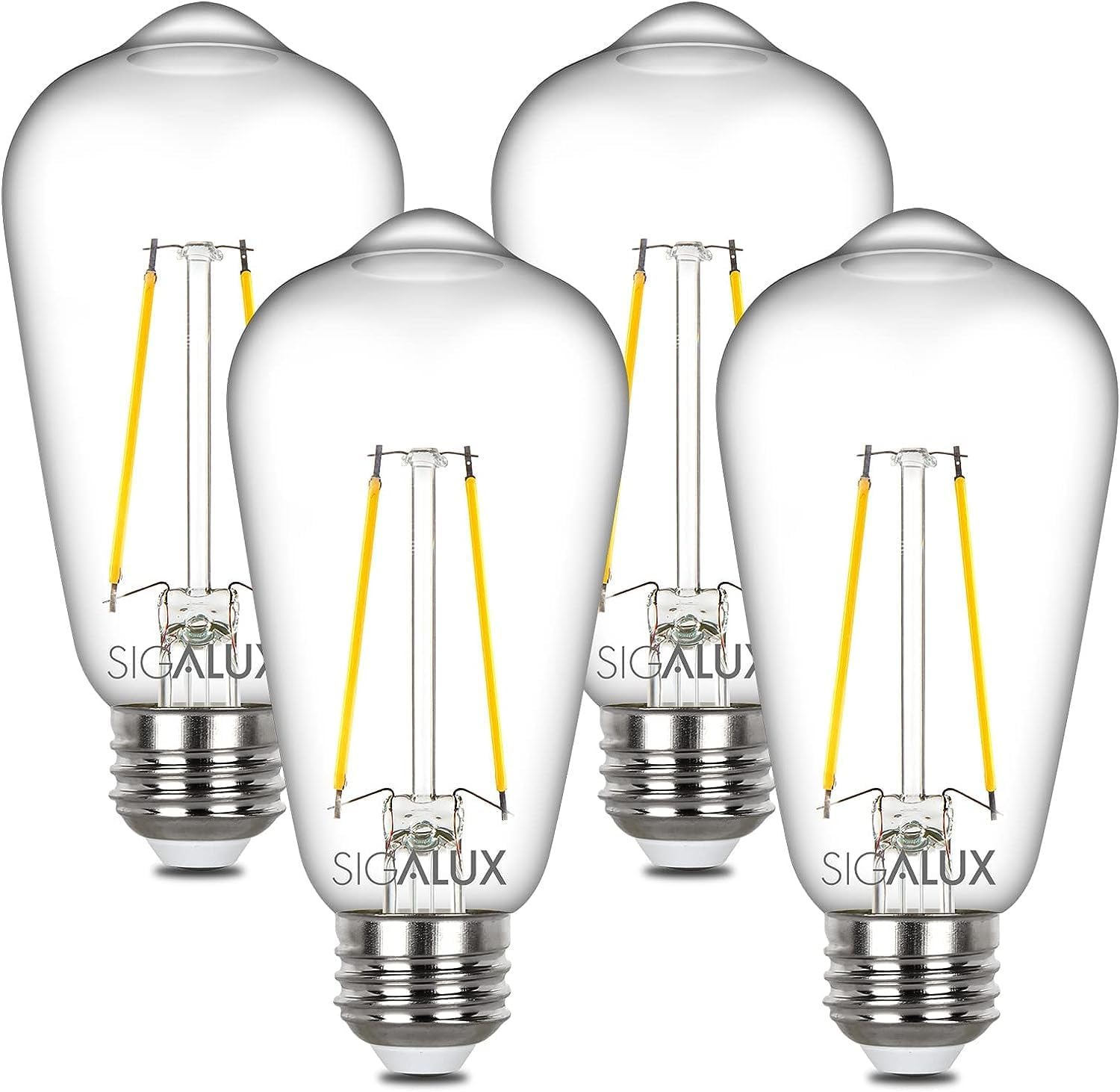 Sigalux Edison Bulbs, Bombilla LED E26 ST58 de filamento transparente, no regulable, bombillas vintage, equivalente a 60 W, blanco suave, 2700 K,