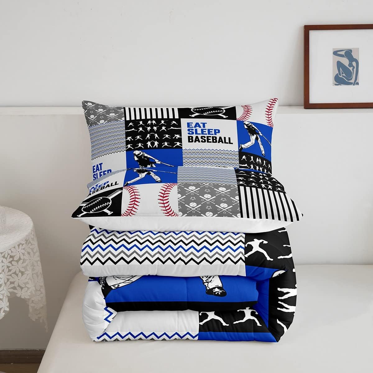 Erosebridal Juego de edredón de béisbol tamaño Queen, juego de ropa de cama de béisbol para niños, edredón cálido de pelotas de bate de béisbol,