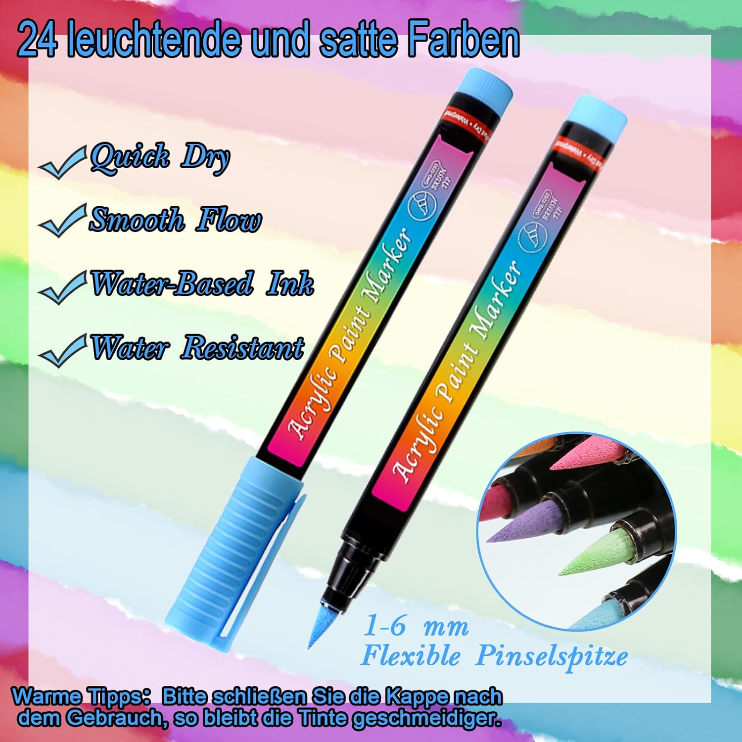 SZYZKJ Bolígrafos de pintura acrílica de 30 colores con punta de pincel suave, impermeables, de secado rápido, de 0.31 a 0.236 pulgadas, punta de