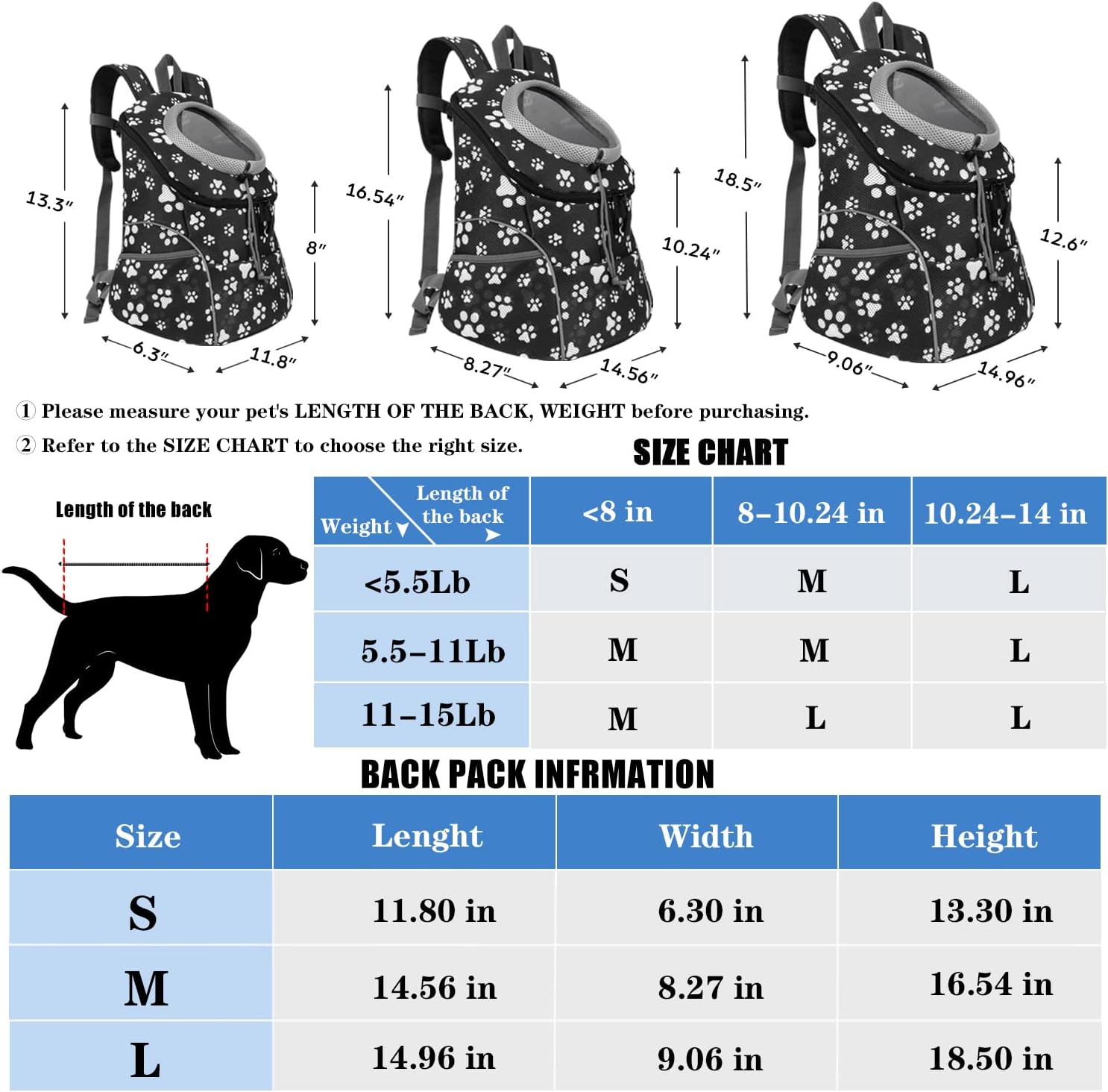 YESLAU Mochila transportadora para perros pequeños y medianos, bolsa de viaje, paquete frontal, transpirable, ajustable, con tiras reflectantes de