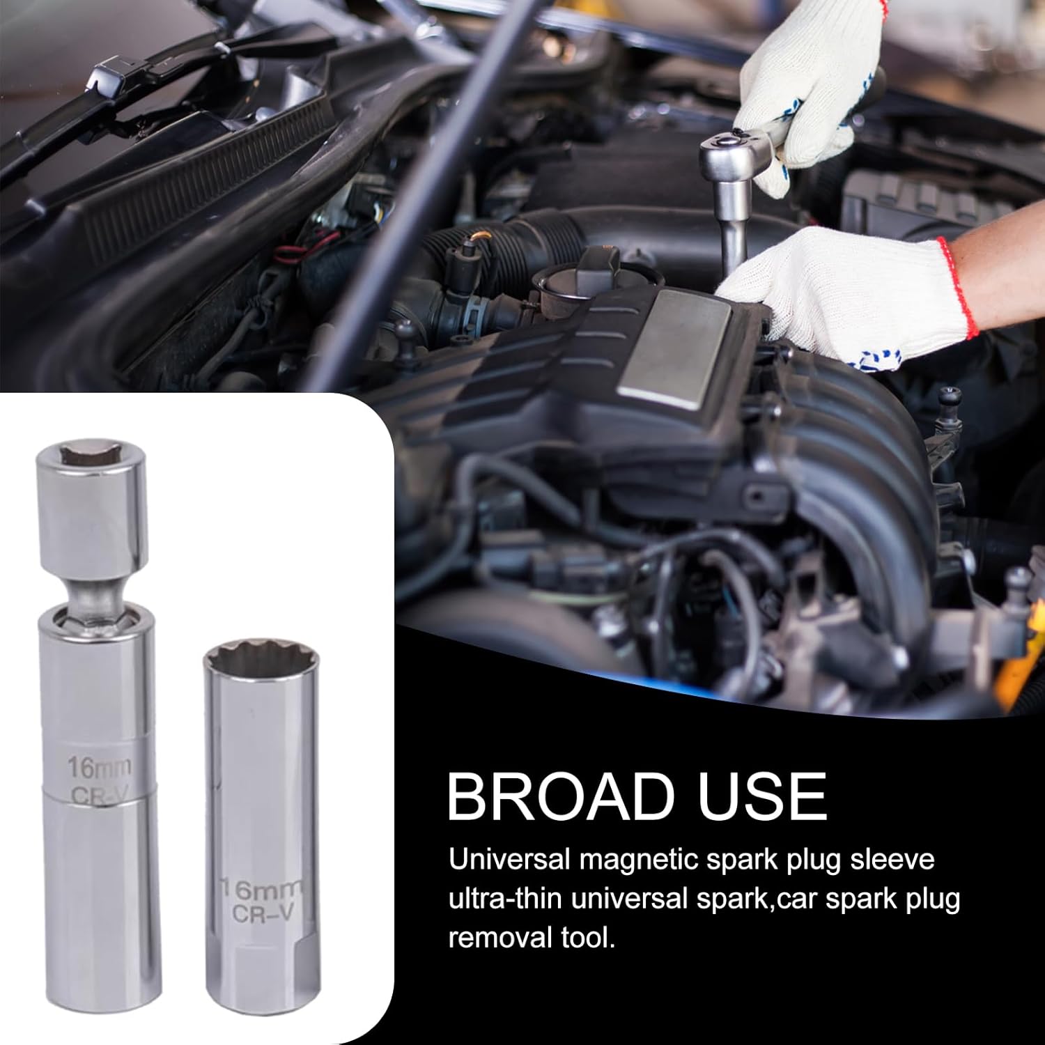 Pack-1 Car Spark Plug Disassembly Tool, 16mm 360 Degree Universal Head Rotating Spark Plug Sleeve Ultra-Thin Wrench, 38″ Drive 12-Point Spark Plug