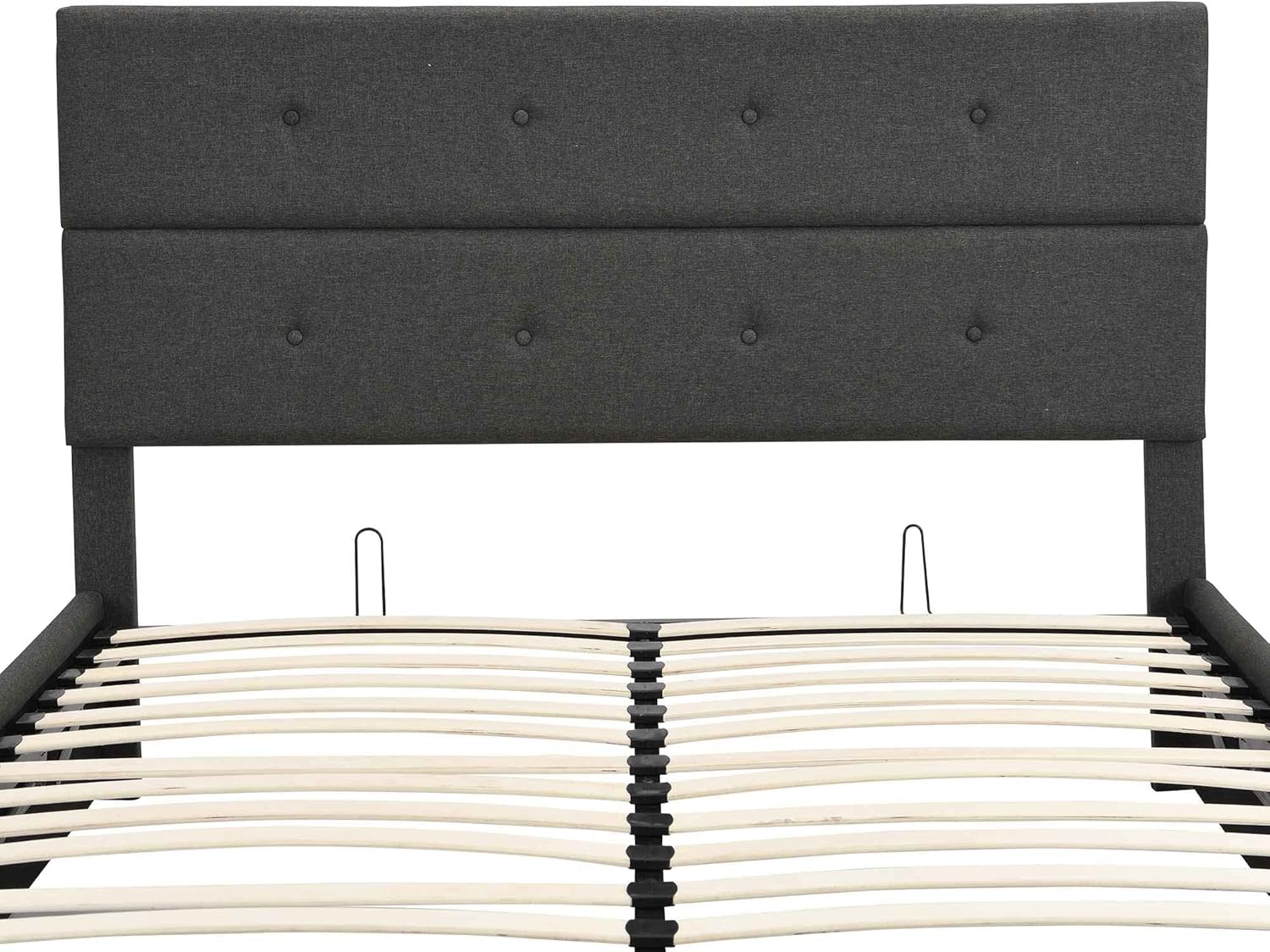 Cama tapizada de plataforma tamaño Queen con almacenamiento en la parte inferior, marco de cama de madera con cabecera copetuda, perfecta para