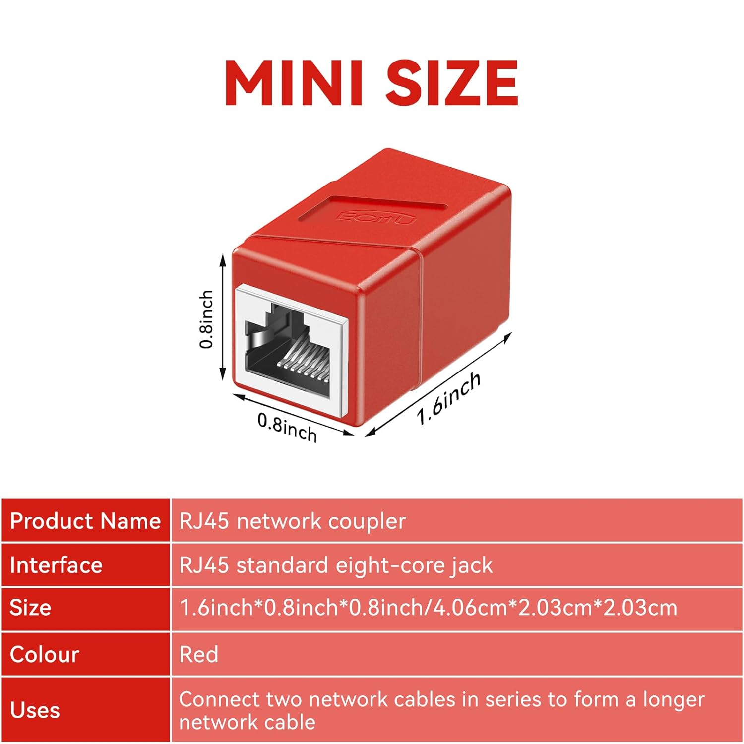 Acoplador RJ45, paquete de 10 adaptadores Ethernet hembra a hembra, adaptador extensor de cable Ethernet, modular recto de 8 pines, conectores de