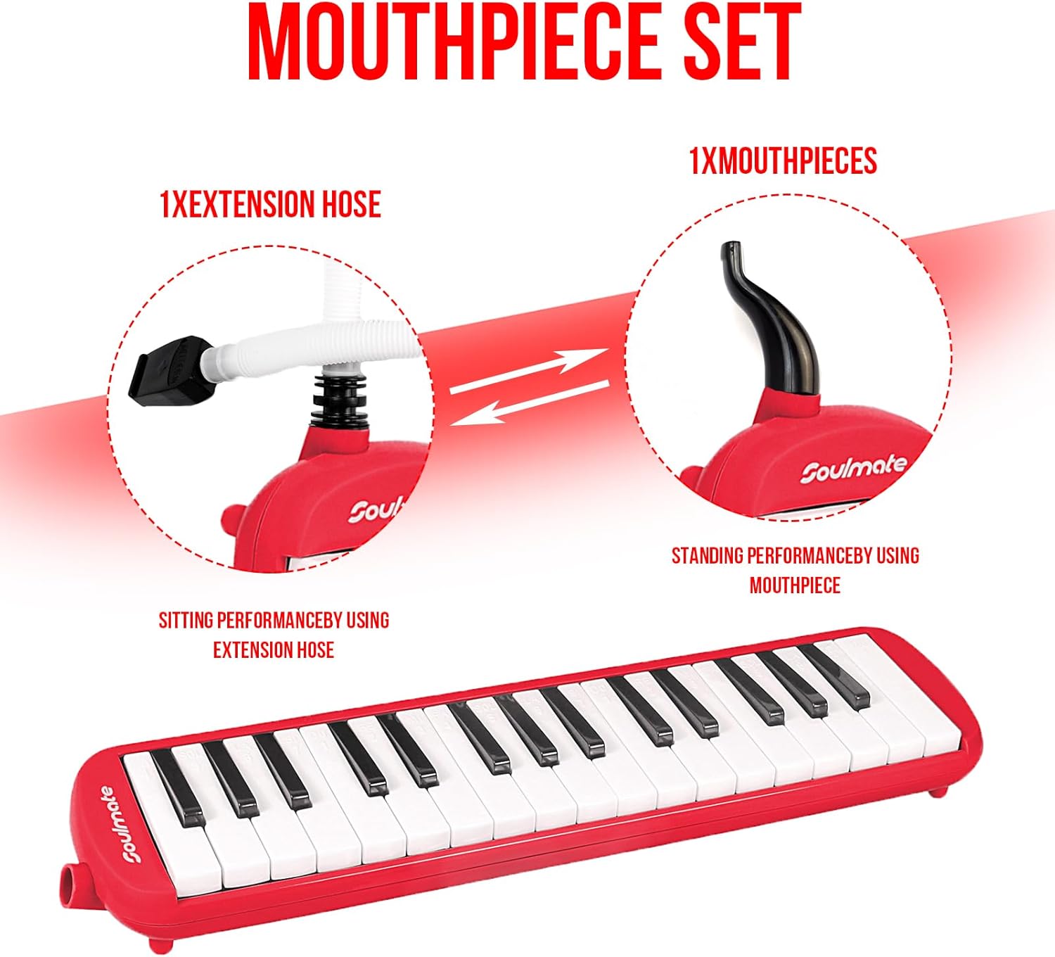 Soulmate Instrumento melódico de 32 teclas para niños, teclado de piano de aire, melódica soprano con tubos largos suaves, boquillas cortas y bolsa