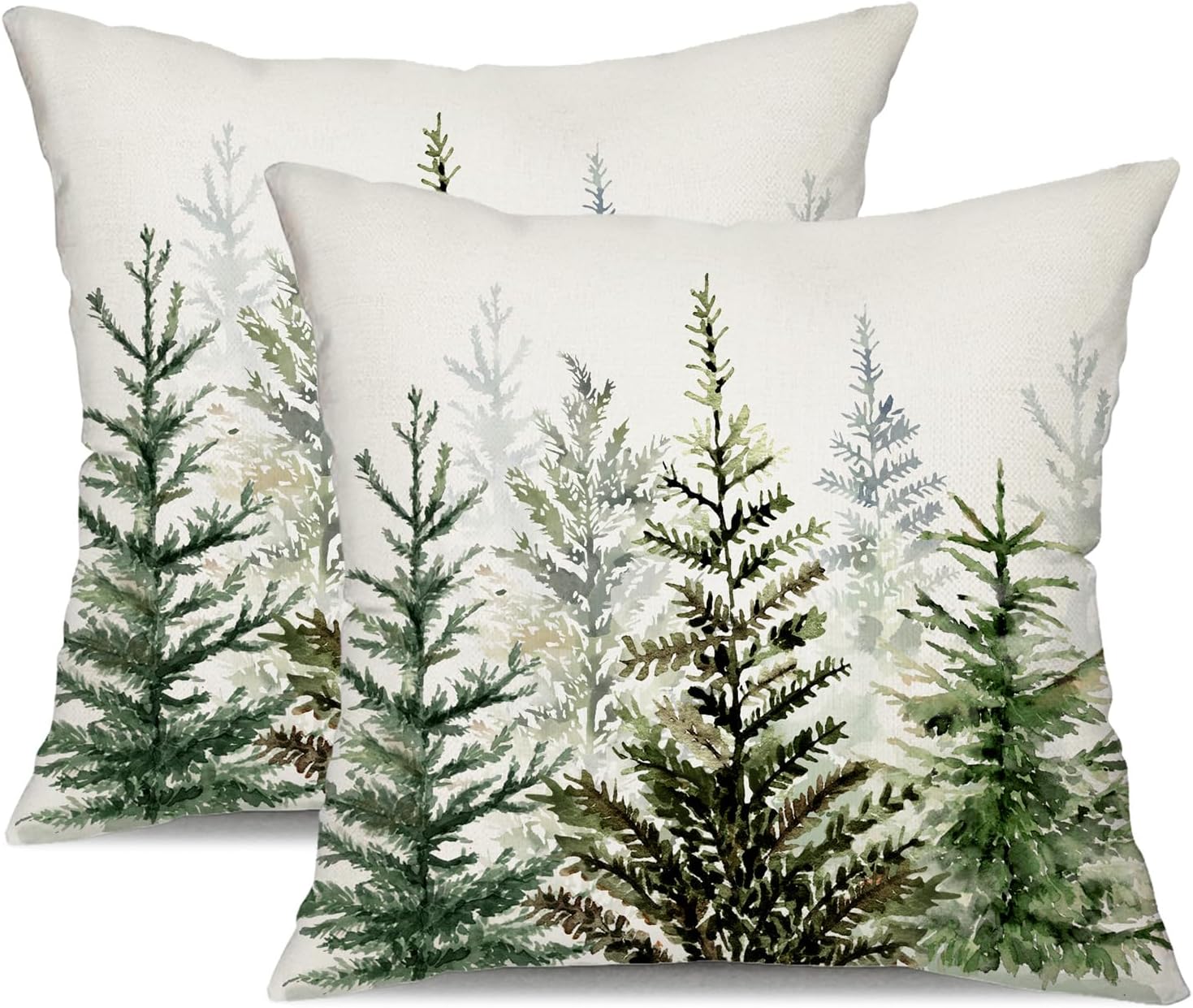DFXSZ Juego de 2 fundas de almohada de Navidad de 18 x 18 pulgadas, diseño de acuarela azul y verde, árbol de Navidad, estilo rústico, estampado de