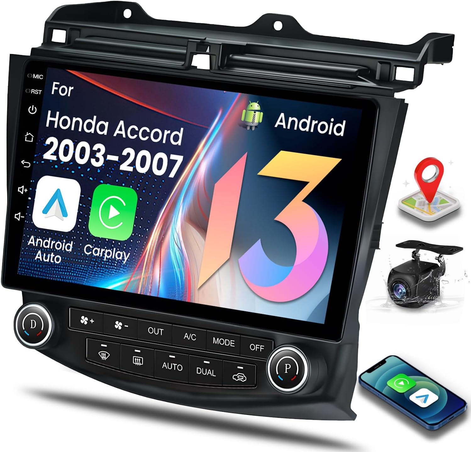 1280 * 800 5GWiFi 2G+32G-Android12 Radio de coche para Honda Accord 2003-2007 estéreo de coche con Carplay inalámbricoAndroid Auto 10.1 “Pantalla