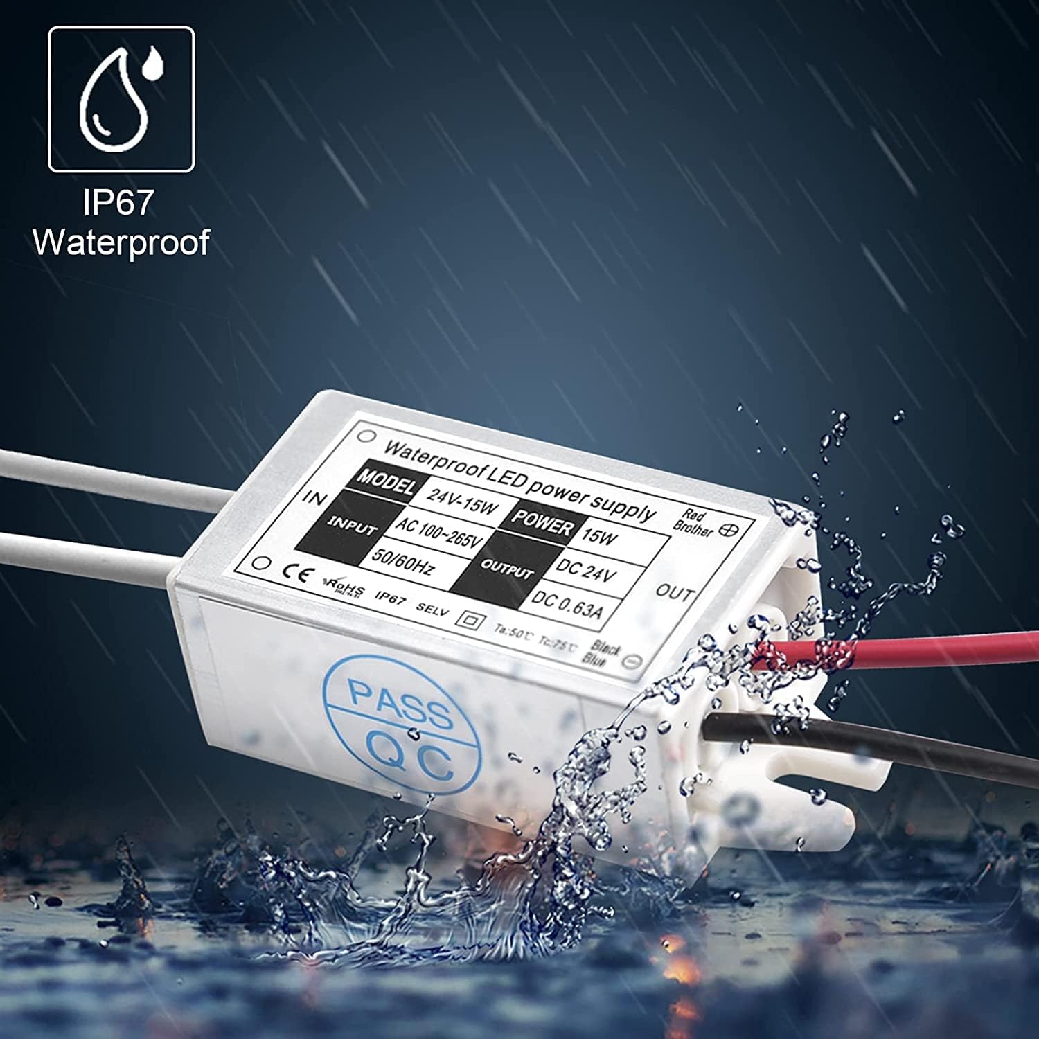 Klarlight – Fuente de alimentación de 24 V, controlador LED de 15 vatios, impermeable Klarlight IP67 DC 24V transformador LED de 110 V CA a 24 V CC,