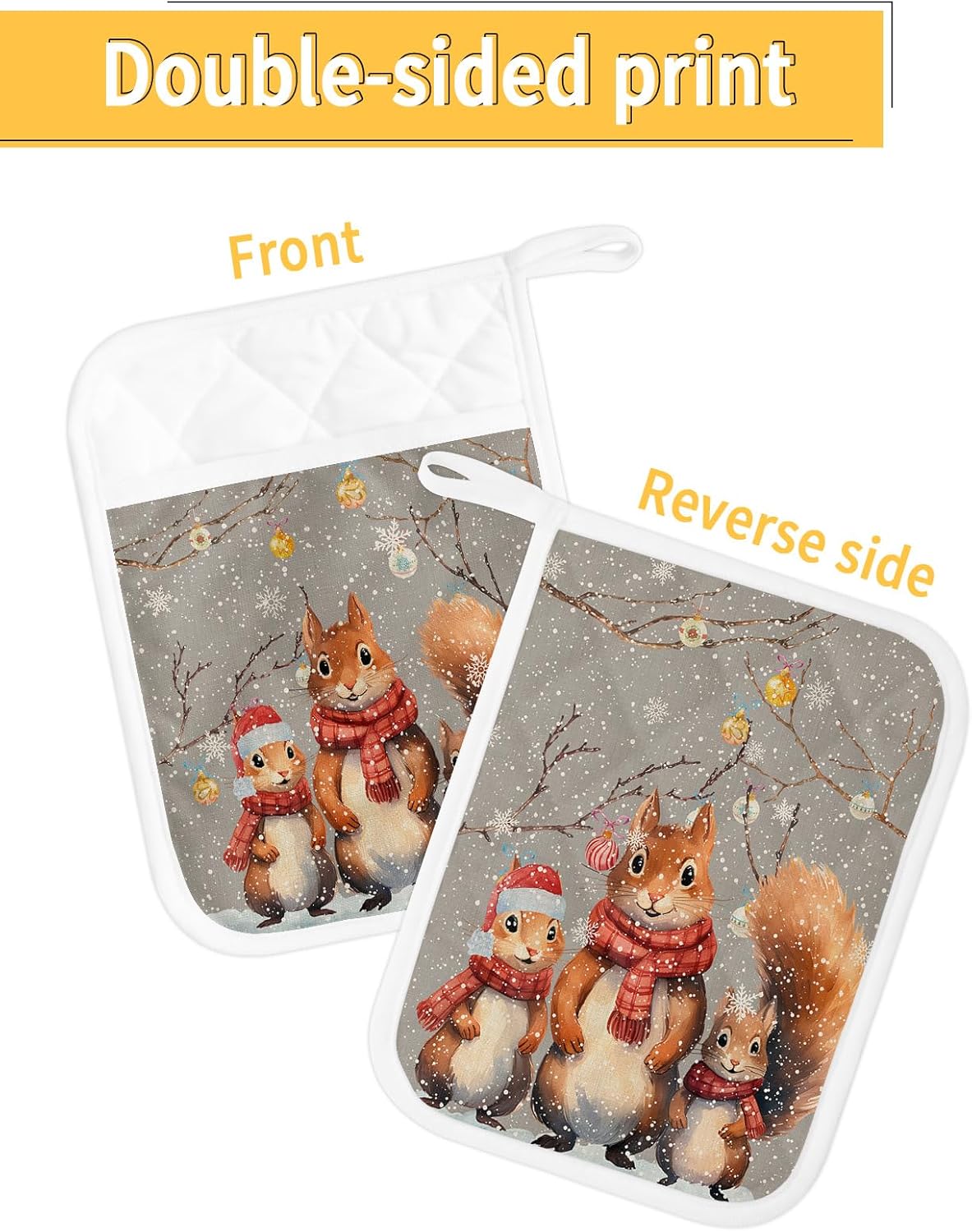 Xmas 3Pcs Pot Holders for Kitchen,Non Slip & Heat Insulation Terry Cloth Potholder Set with Pocket,Thick Hot Pad Oven Mitts Trivet Coaster for