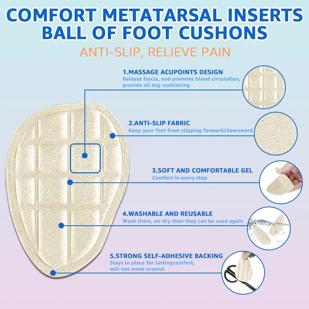 Svowin – Cojines de bola de pie, almohadillas metatarsianas, almohadillas para el antepié, insertos antideslizantes para zapatos de punta abierta,