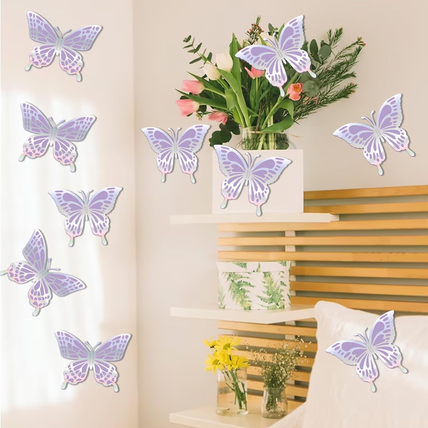 Juego de 14 calcomanías de mariposa 3D, 2 capas de papel gigante de mariposas, juego de decoración de pared de mariposas, calcomanías de pared de