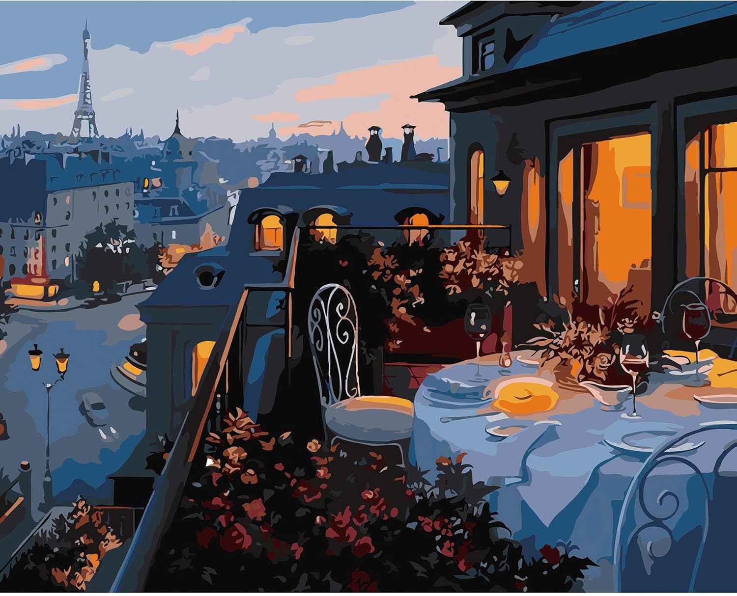 QUITEDEW Pintura por números para adultos, restaurante, escenario nocturno, pintura por números, kits de pintura de paisaje por números, adecuados