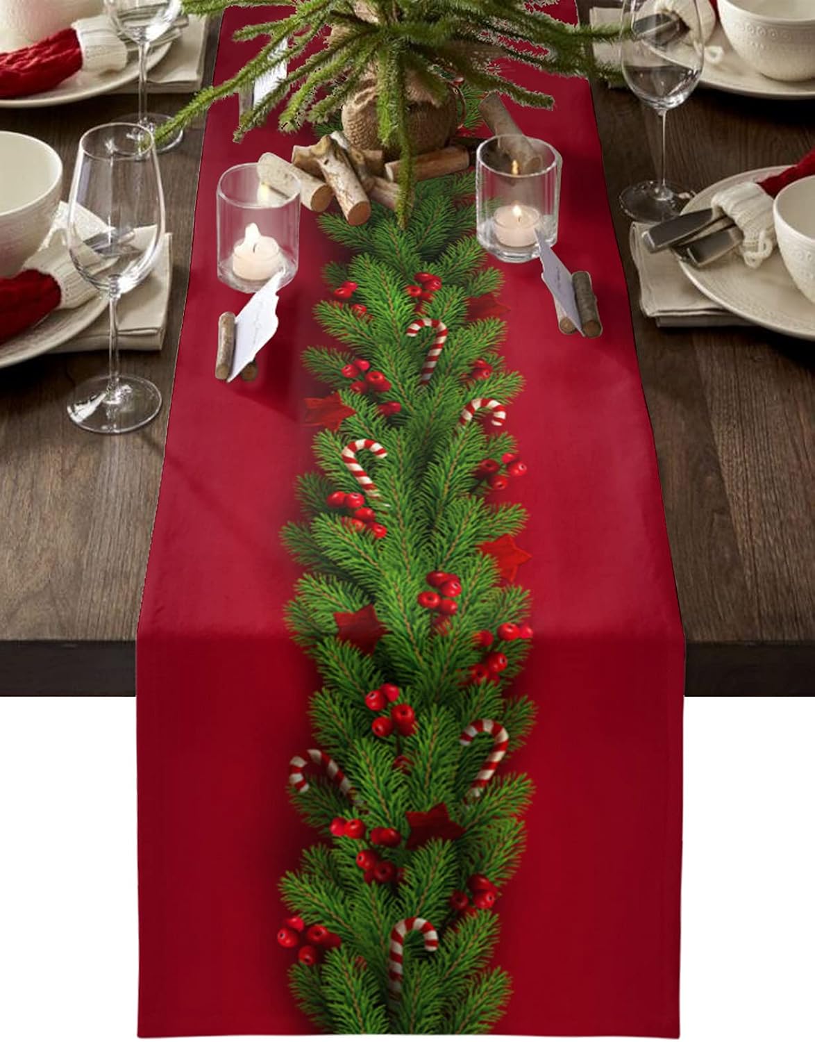 Caminos de mesa de Navidad de 70 pulgadas de largo, árboles de Navidad, ropa de cama de algodón rojo, bufandas para bodas, mesas de comedor,
