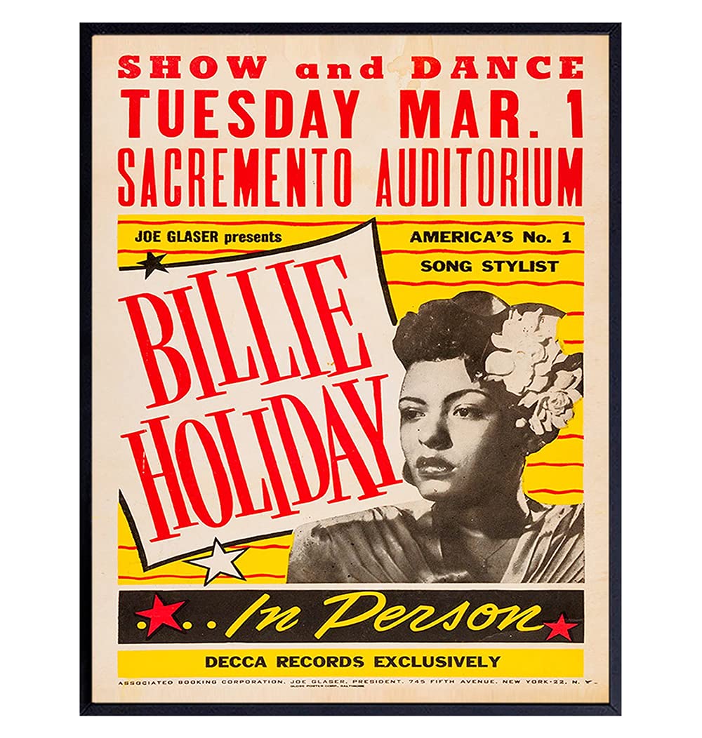 Billie Holiday Poster Wall Art & Decor – LARGE 11X14 – Vintage Concert Posters – African American Wall Art – Black Art – Musician Gifts – Black