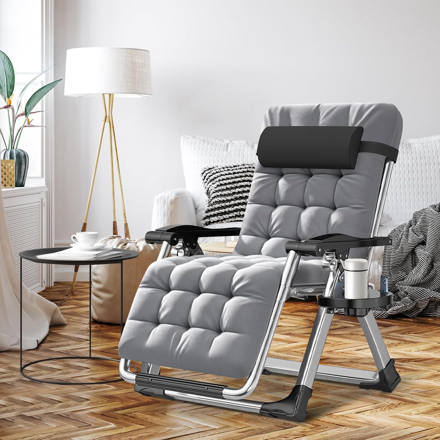 ABORON Silla de gravedad cero, sillas plegables de primera calidad para exteriores, sillas de patio reclinables resistentes y ajustables con cojín