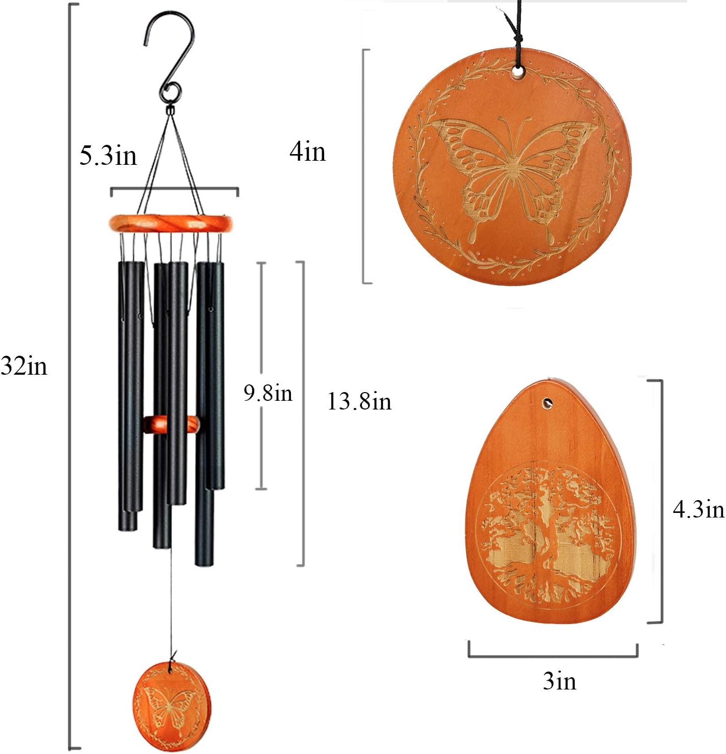 Campanillas de viento de madera de mariposa para exteriores, gran tono profundo, campanillas de viento de simpatía en memoria de un niñoun ser