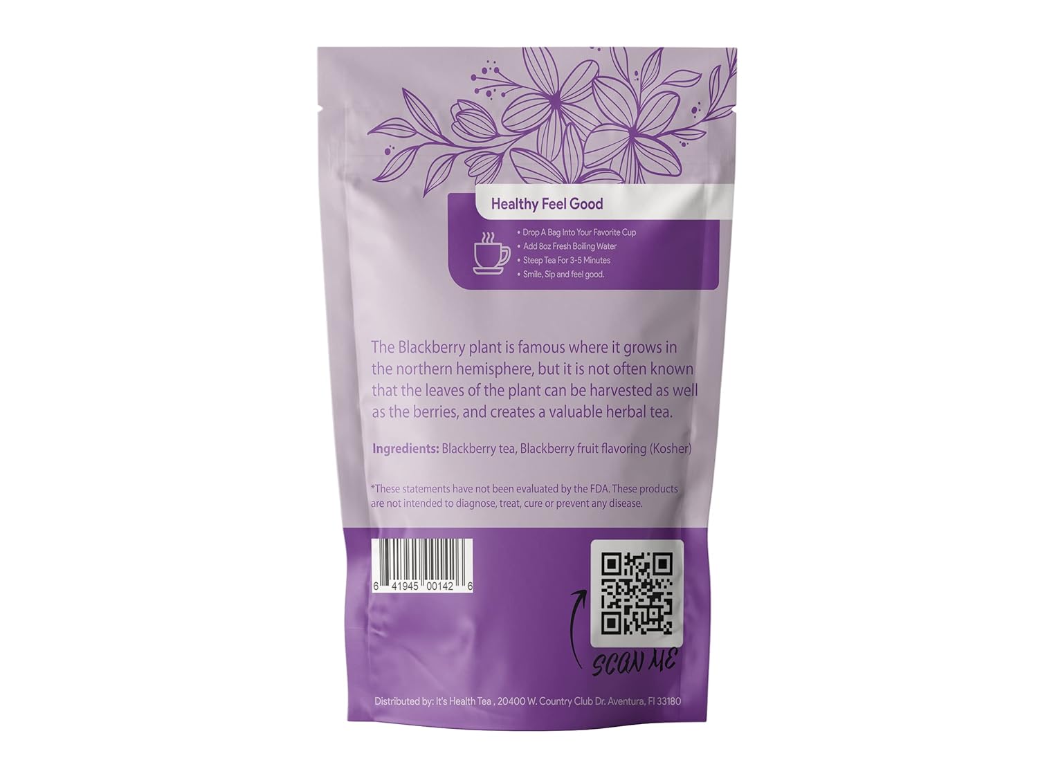 Mezcla de té negro de mora premium, hoja suelta de 2 onzas, té de mora con cafeína (caliente o helado)
