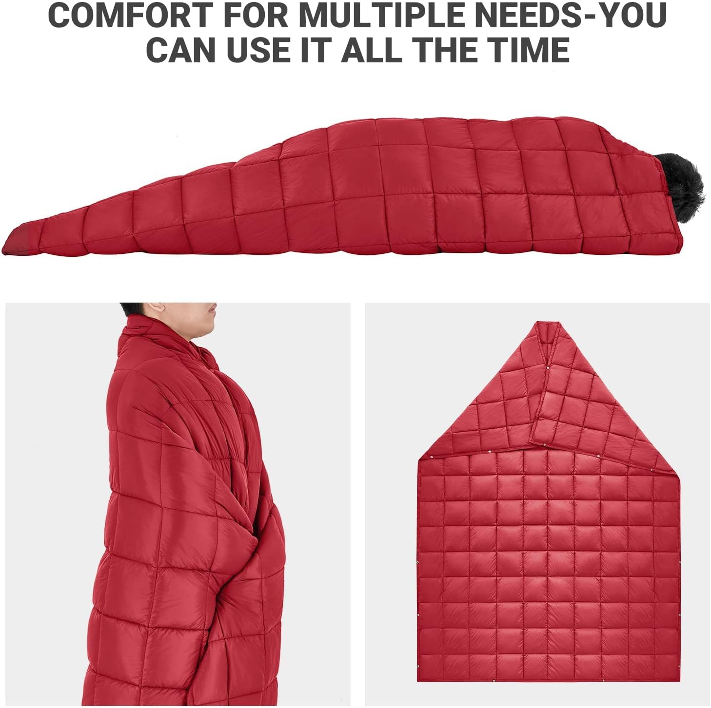 KingCamp Red – Manta ligera de viaje para mujer, ligera, alternativa de plumón, cálida, grande, compacta, portátil, impermeable, para avión,