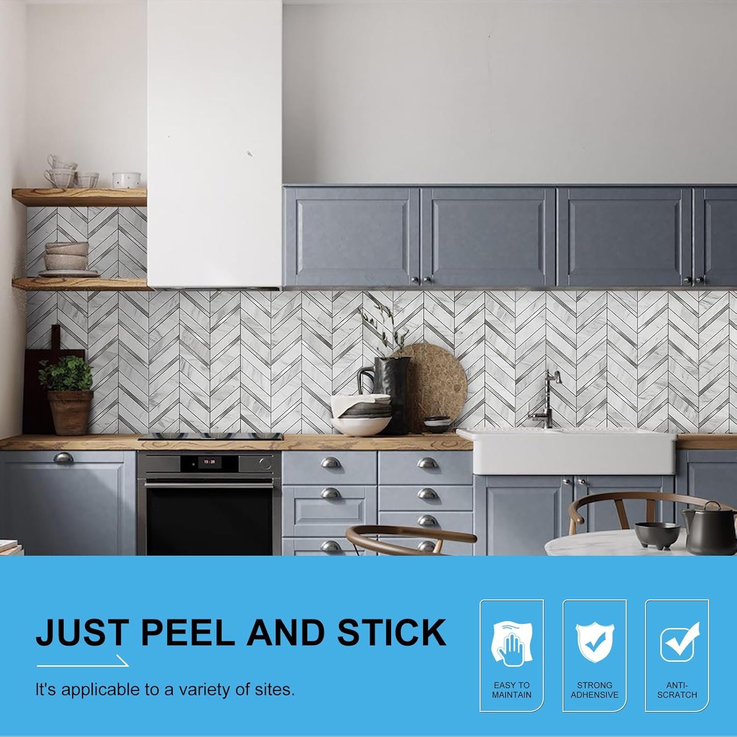 Pelar y pegar, 10 hojas de azulejos de pared de espiga para despegar y pegar de 12.1 x 9.7 pulgadas, azulejos de PVC para salpicaduras de cocina y