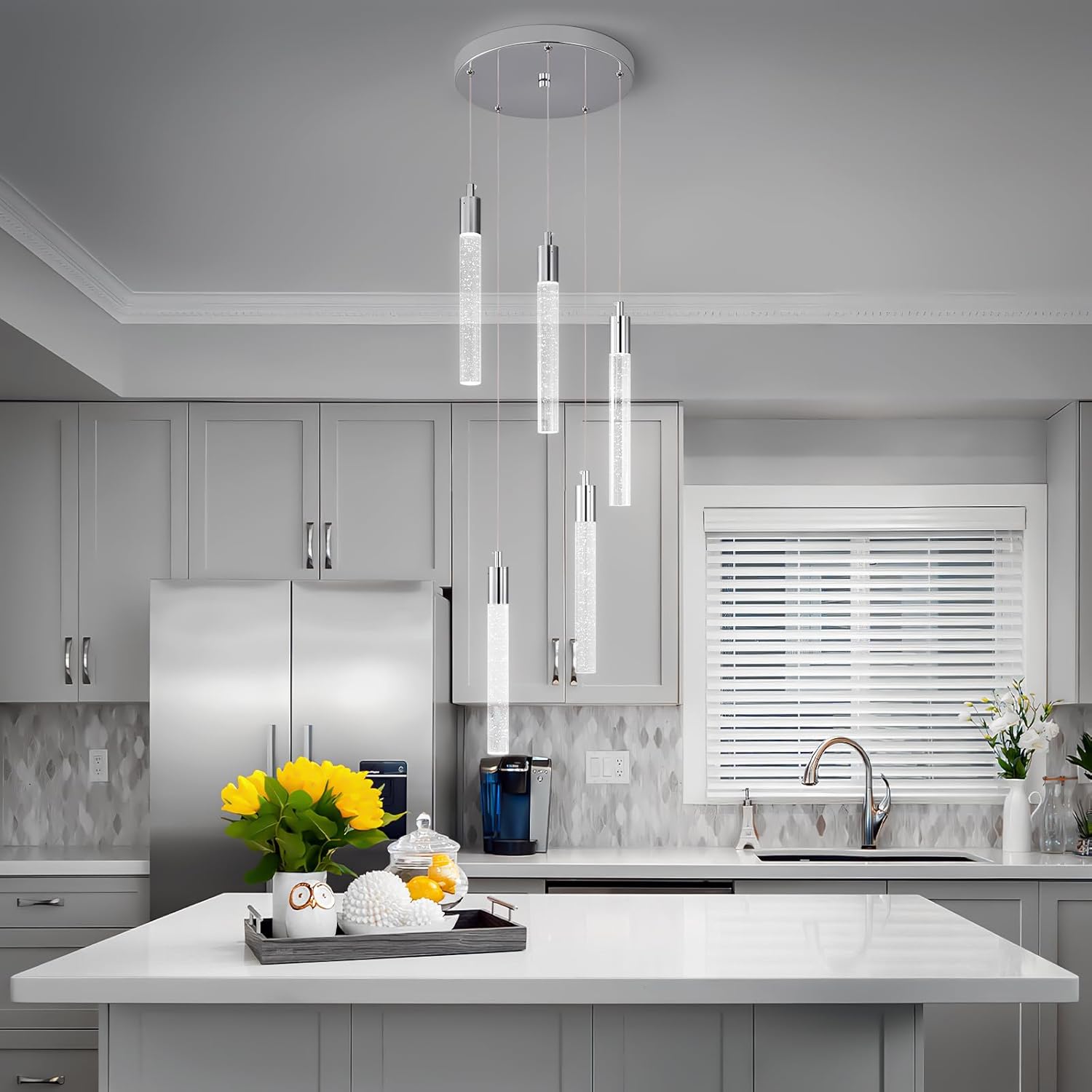 Lámpara colgante moderna para isla de cocina, regulable, LED, cromada, mini, iluminación colgante, comedor, dormitorio, sala de estar, cocina,
