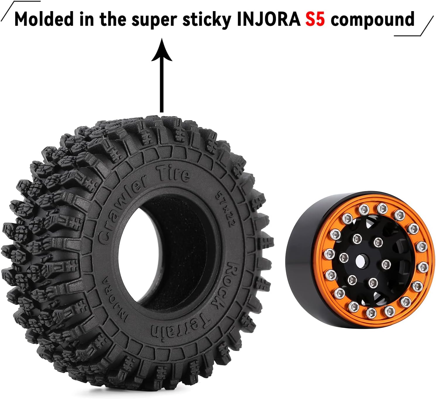 INJORA 1.0 Beadlock Wheel S5 – Neumáticos adhesivos súper suaves para TRX4M Axial AX24 SCX24 FCX24 Enduro24 Enduro24 Upgrade, 2.244 x 0.866 in