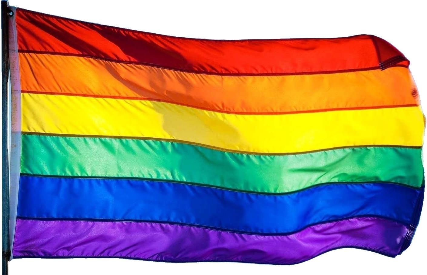 Bandera arcoíris de 3 x 5 pies (rayas cosidas) para exteriores SolarMax nailon  Orgullo gay lesbiana LGBT  Resistente a la decoloración UV  Calidad
