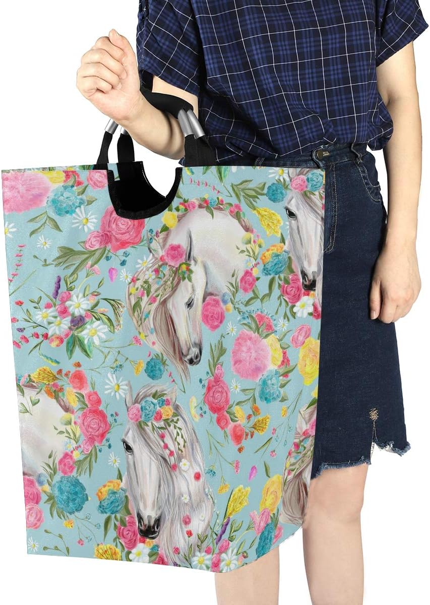 senya Cesta grande de almacenamiento plegable, organizador para ropa sucia, para guardería, juguetes, caballo y flores