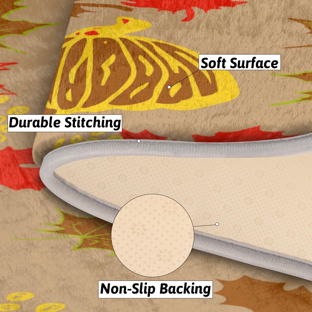 Autumn Pumpkin Maple Leaves Memory Foam Bathroom Rug Runner Soft Cozy Bath Rug Water Absorbent Non-Slip Bathroom Mat Thick Velvet Shower Mat Bath
