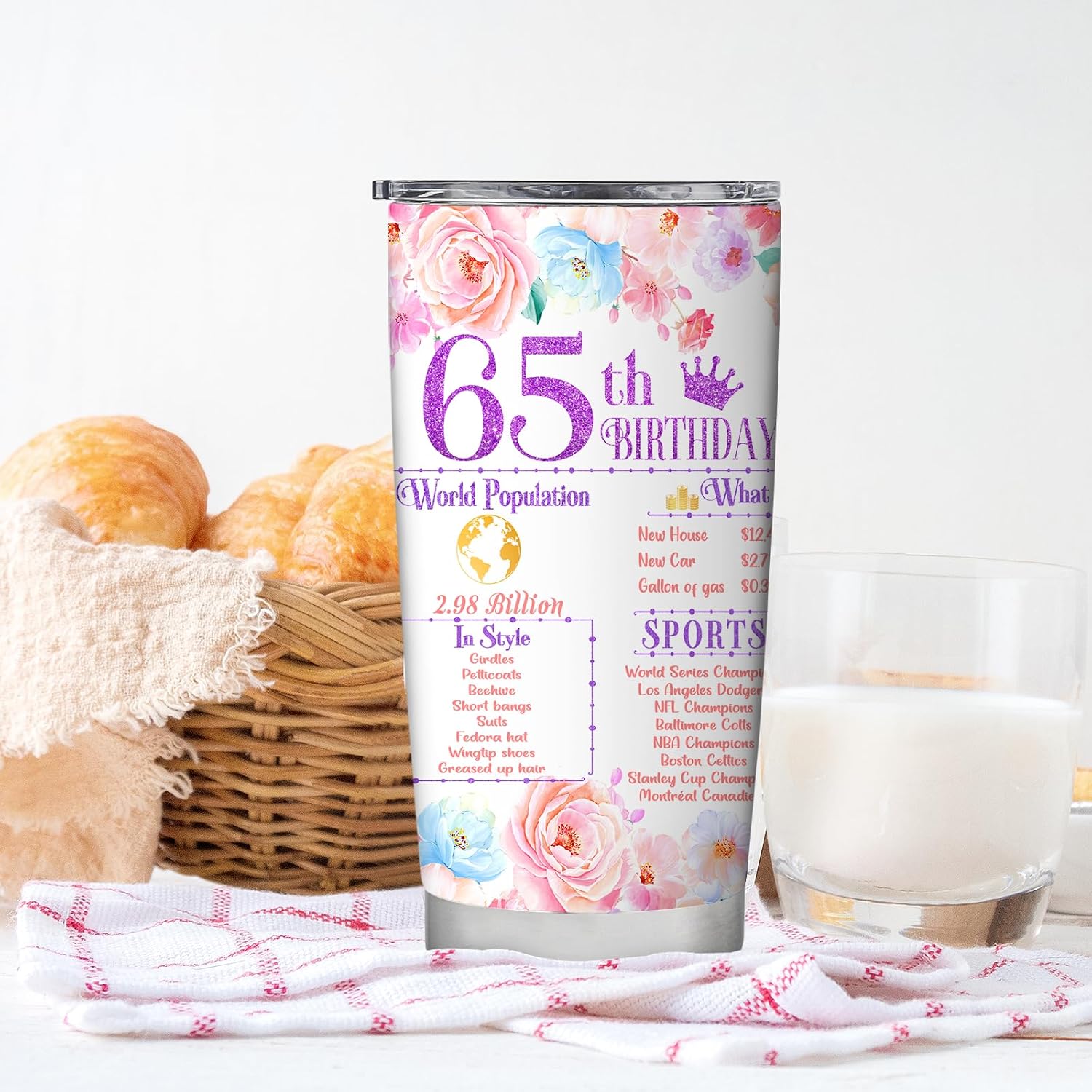 Regalos de cumpleaños 65 para mujeres, vaso de cumpleaños 65, ideas de regalo, regalo de cumpleaños de 65 años para mamá, abuela, decoraciones de