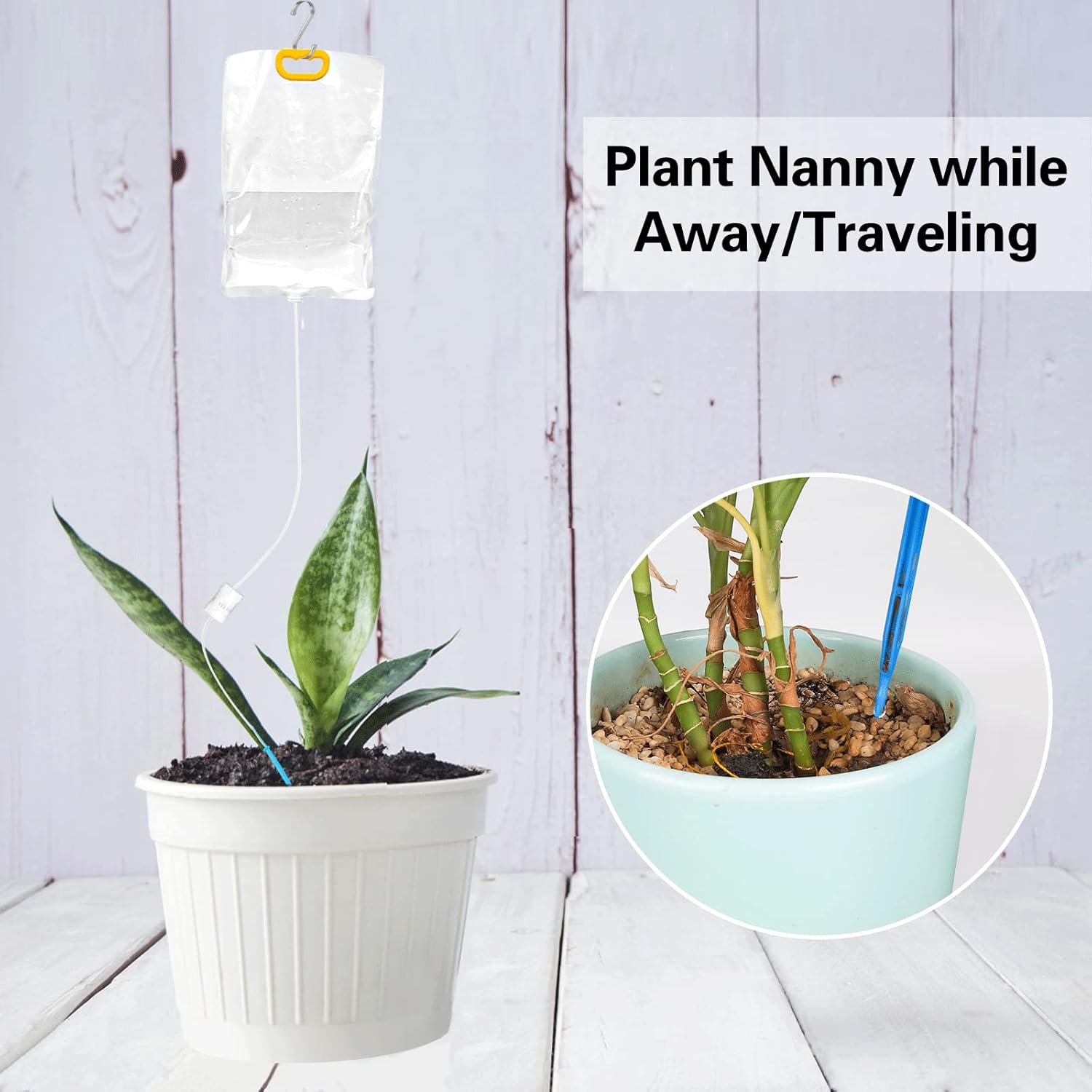 Sistema de riego automático de 4 piezas para plantas mientras está fuera de vacaciones, bolsa de agua para plantas IV, dispositivo de sistema de