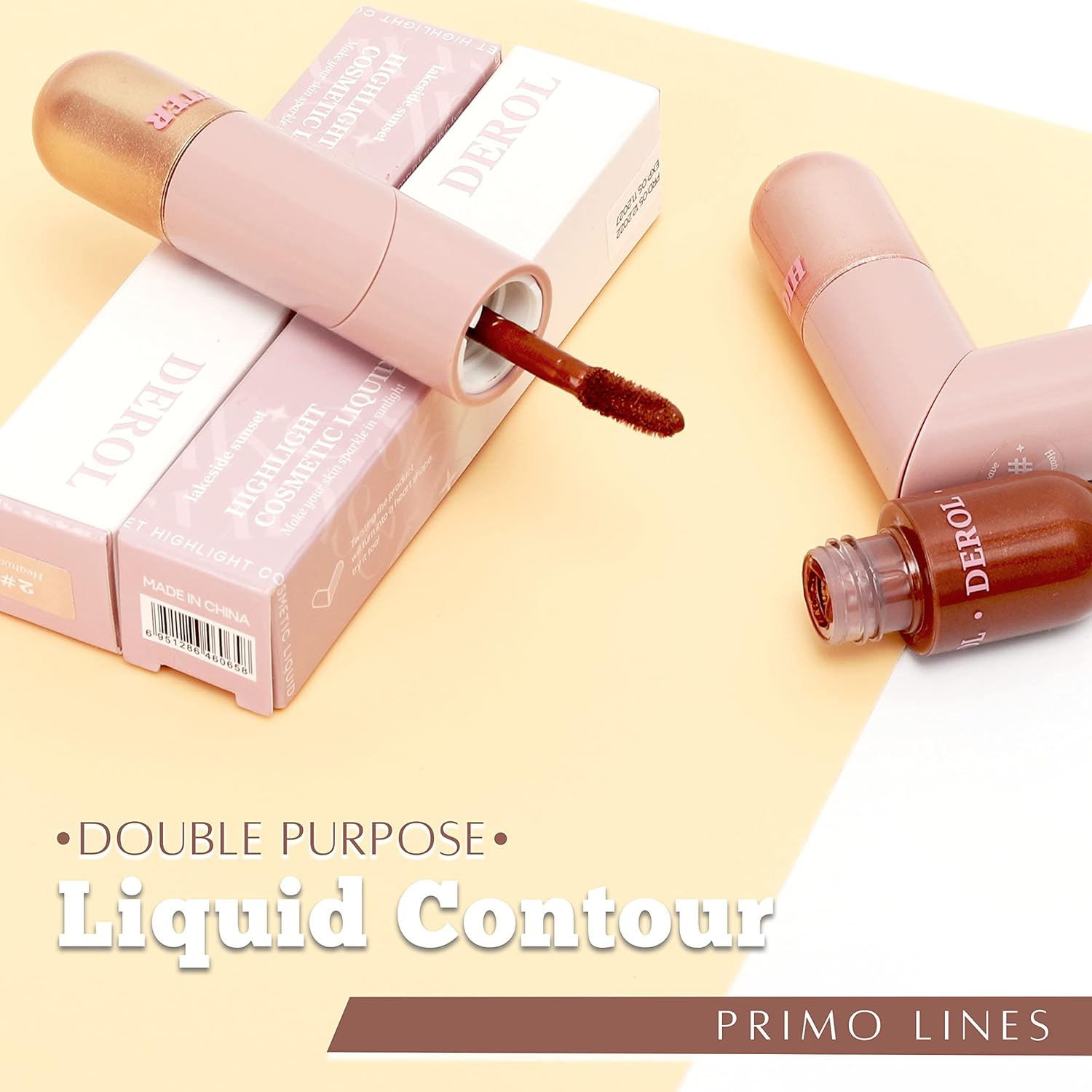 Contorno líquido 2 en 1 e iluminador líquido con aplicador integrado en diseño de tubo de corazón plegable, perfecto para contornos y resaltados
