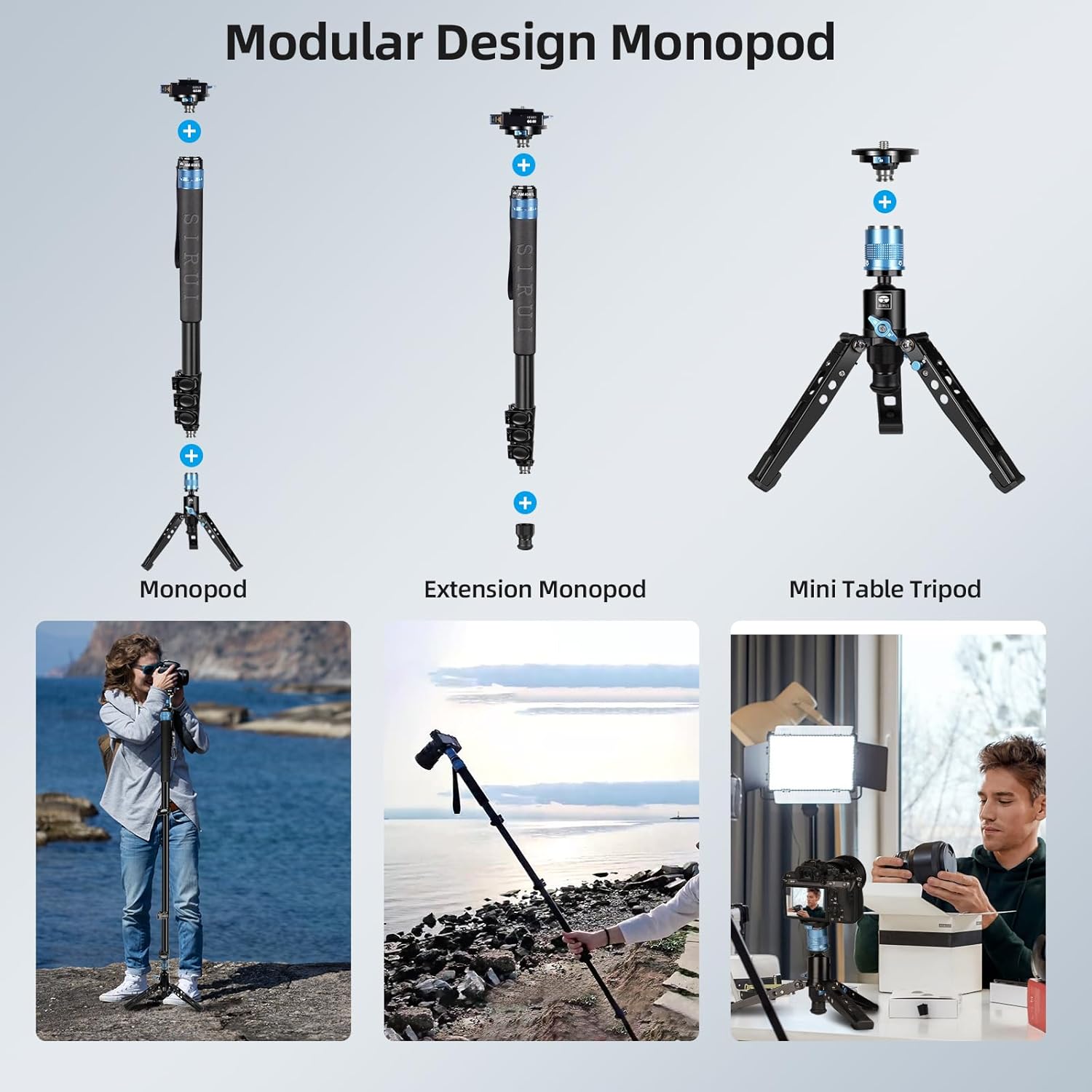 SIRUI Monopod de 74.8 in con pies, kit de placa de liberación rápida, monopie de cámara de aluminio, innovador diseño de liberación rápida, panorama
