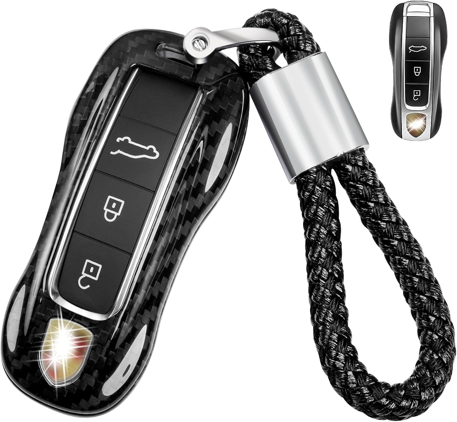 T-carbon Funda para llavero de fibra de vidrio real con llavero Porsche para Porsche 911 Carrera Panamera Taycan Cayenne 918-2024, funda protectora