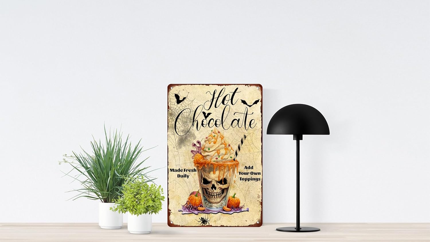 Cartel de metal vintage de chocolate caliente para Halloween, diseño de calabaza, retro, para decoración de pared para el hogar, restaurante, póster