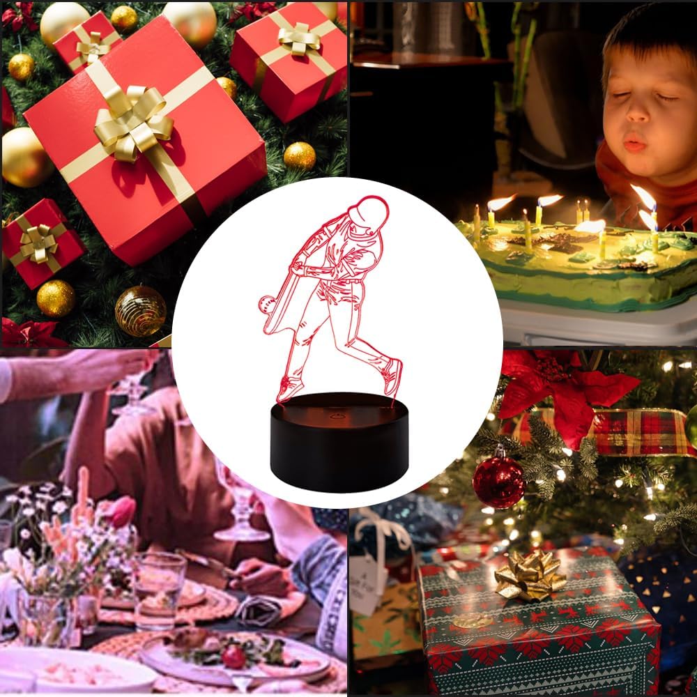 Luz nocturna de béisbol con ilusión 3D para niños, 7 colores cambiantes USB alimentada con interruptor táctil o control remoto, juguetes regalos de