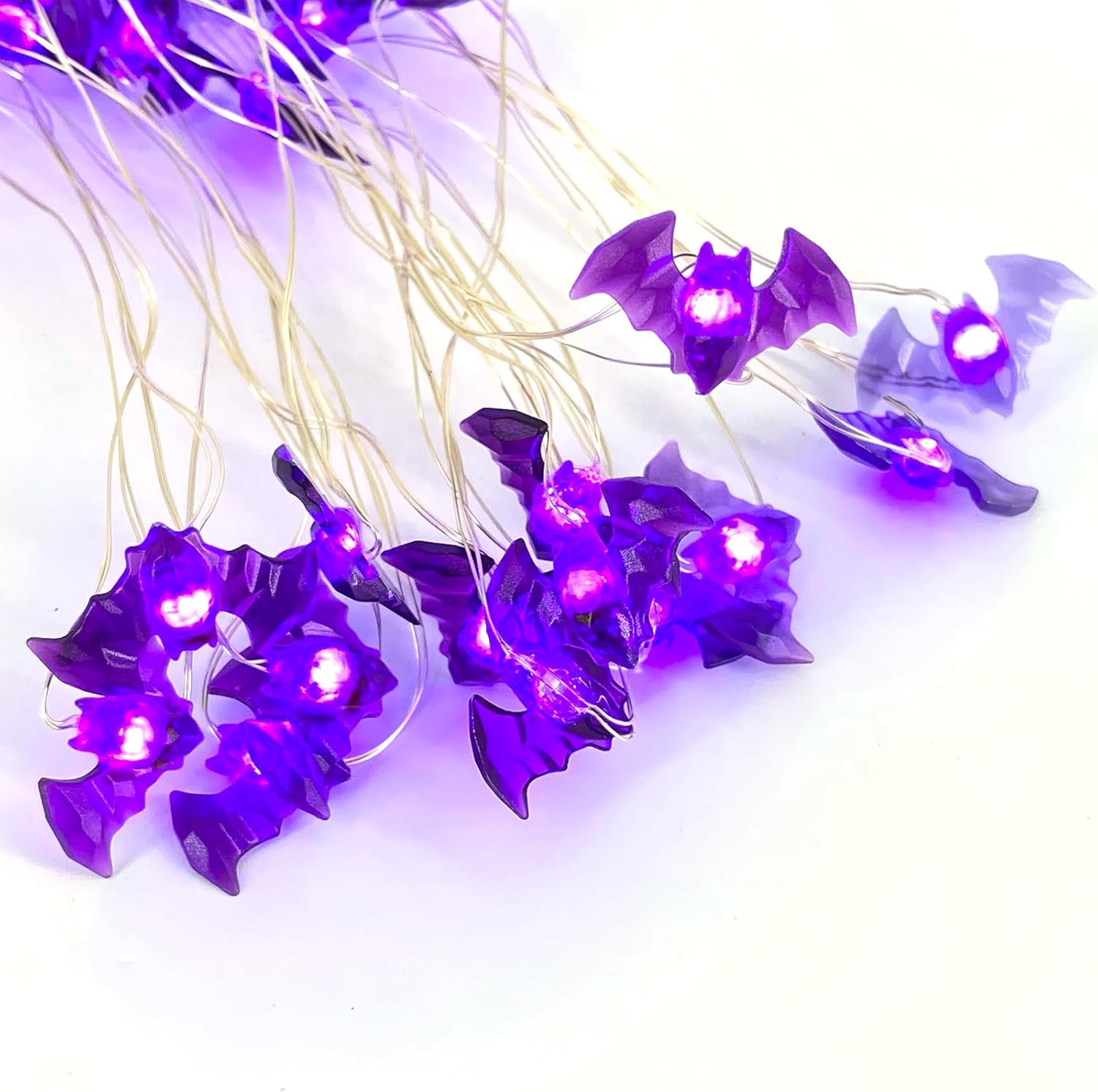 Luces de Halloween que funcionan con pilas, 30 luces LED moradas de 10 pies con función de temporizador, 6 horas encendidas y 18 horas apagadas,