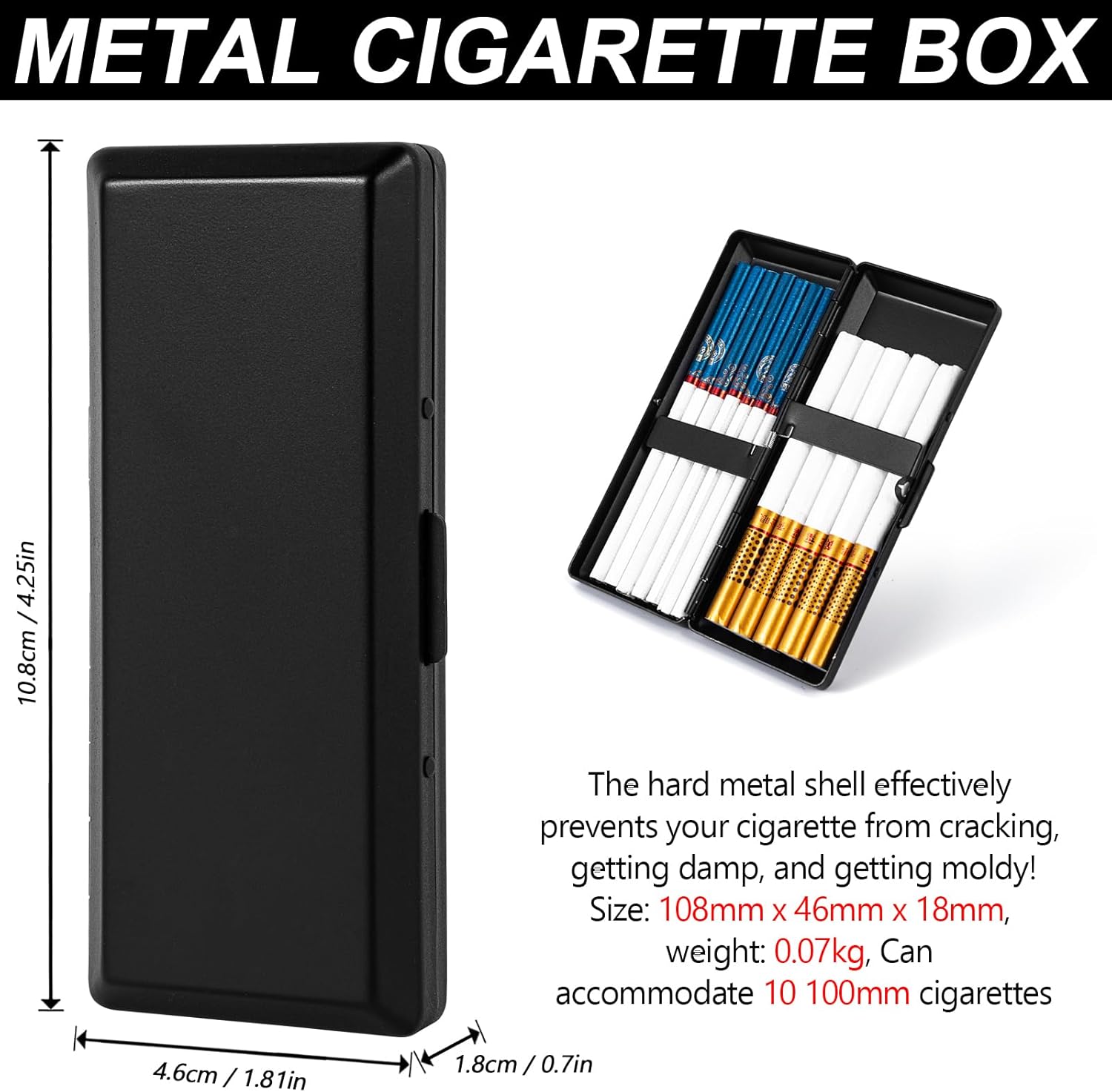 Caja de cigarrillos de metal elegante, moderna y minimalista, con capacidad para 10 cigarrillos de 3.937 in, perfecta para mujeres, diseño de metal