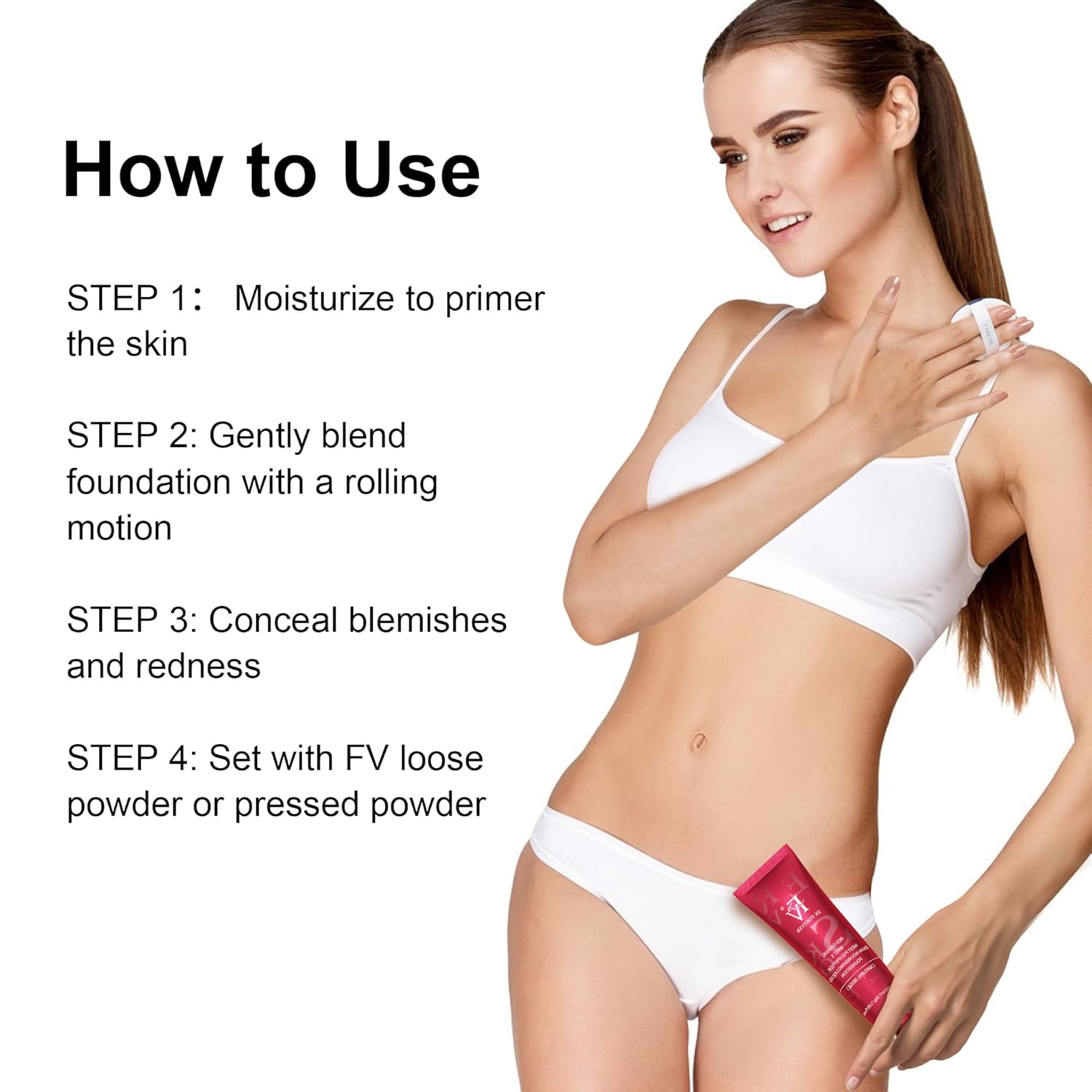 FV Base líquida impermeable, acabado húmedo, de larga duración, ligera, cobertura media, maquillaje facial para piel normal y seca, libre de