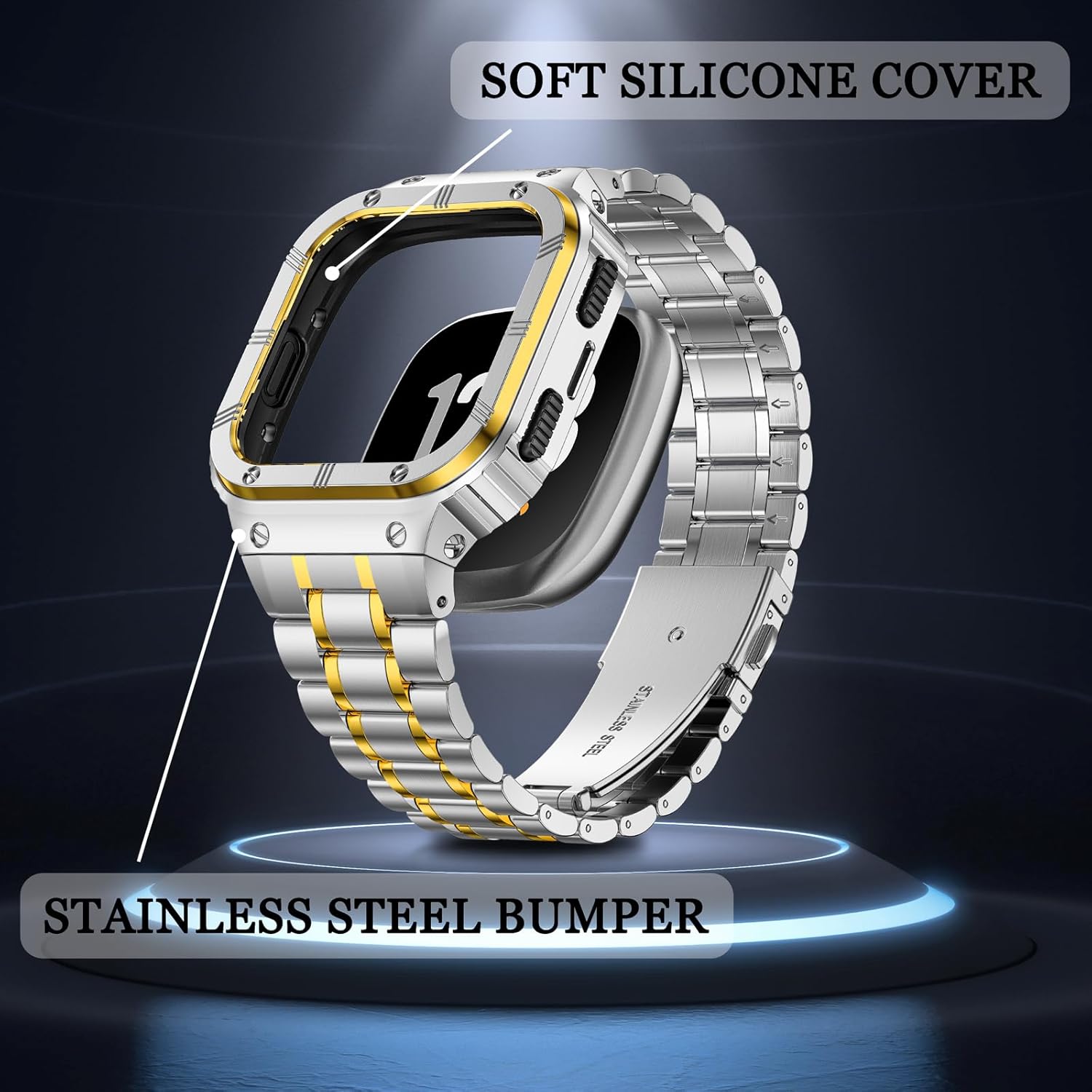 Correa de reloj de acero inoxidable con funda compatible con Fitbit Versa 4Versa 3Versa 2VersaFitbit Versa LiteFitbit Sense 2Sense Bands, pulseras