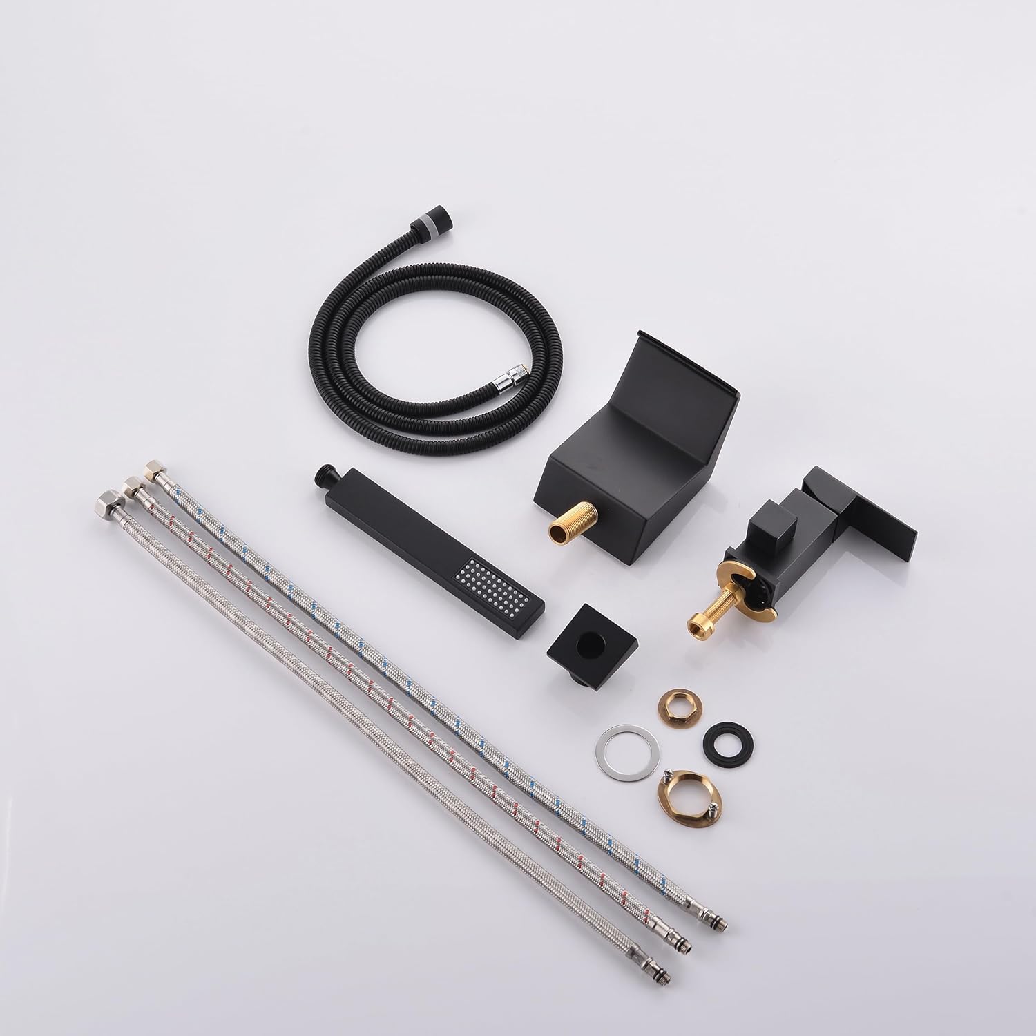 LIWEIKE Grifo de bañera romano con pulverizador, grifo de bañera romano negro mate, montaje en cubierta, juego de grifo de bañera de 3 agujeros con