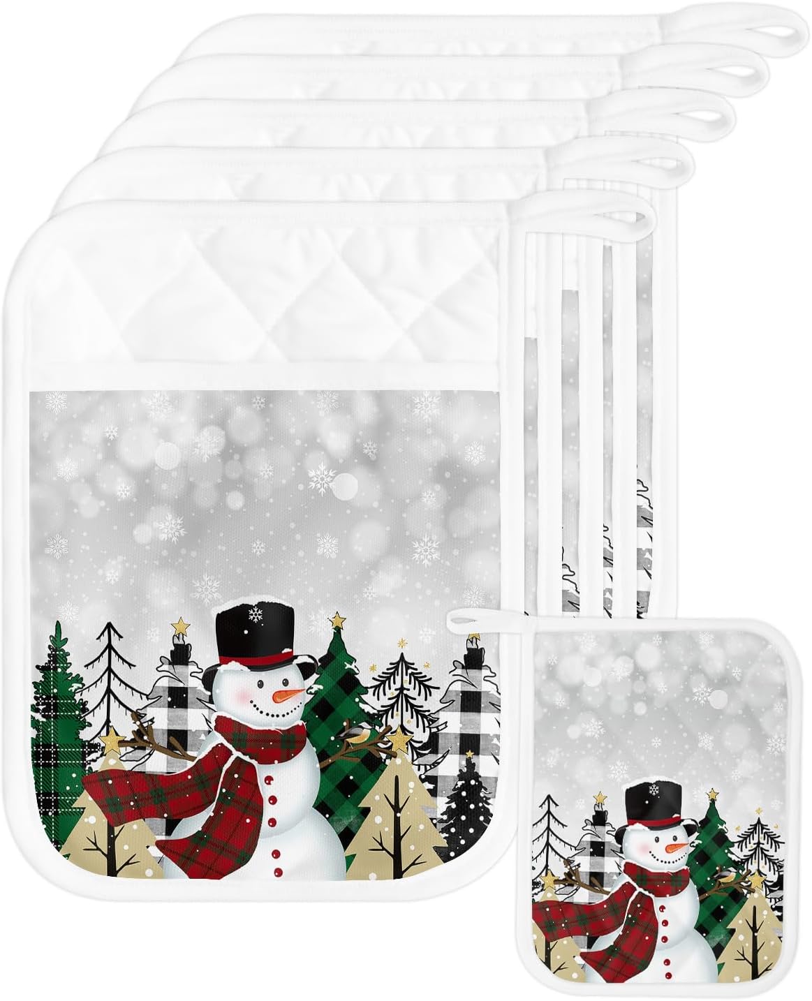 Juego de 4 agarraderas de tela de toalla de invierno para cocina, antideslizantes y aislantes de calor, juego de agarraderas de tela de toalla con